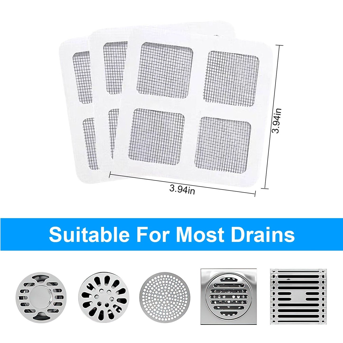 25Pack 3.94×3.94in Disposable Floor Drain Sticker Shower Drain Hair Catcher Drain Mesh Strainer for Sink Bathtub Laundry Room Bathroom