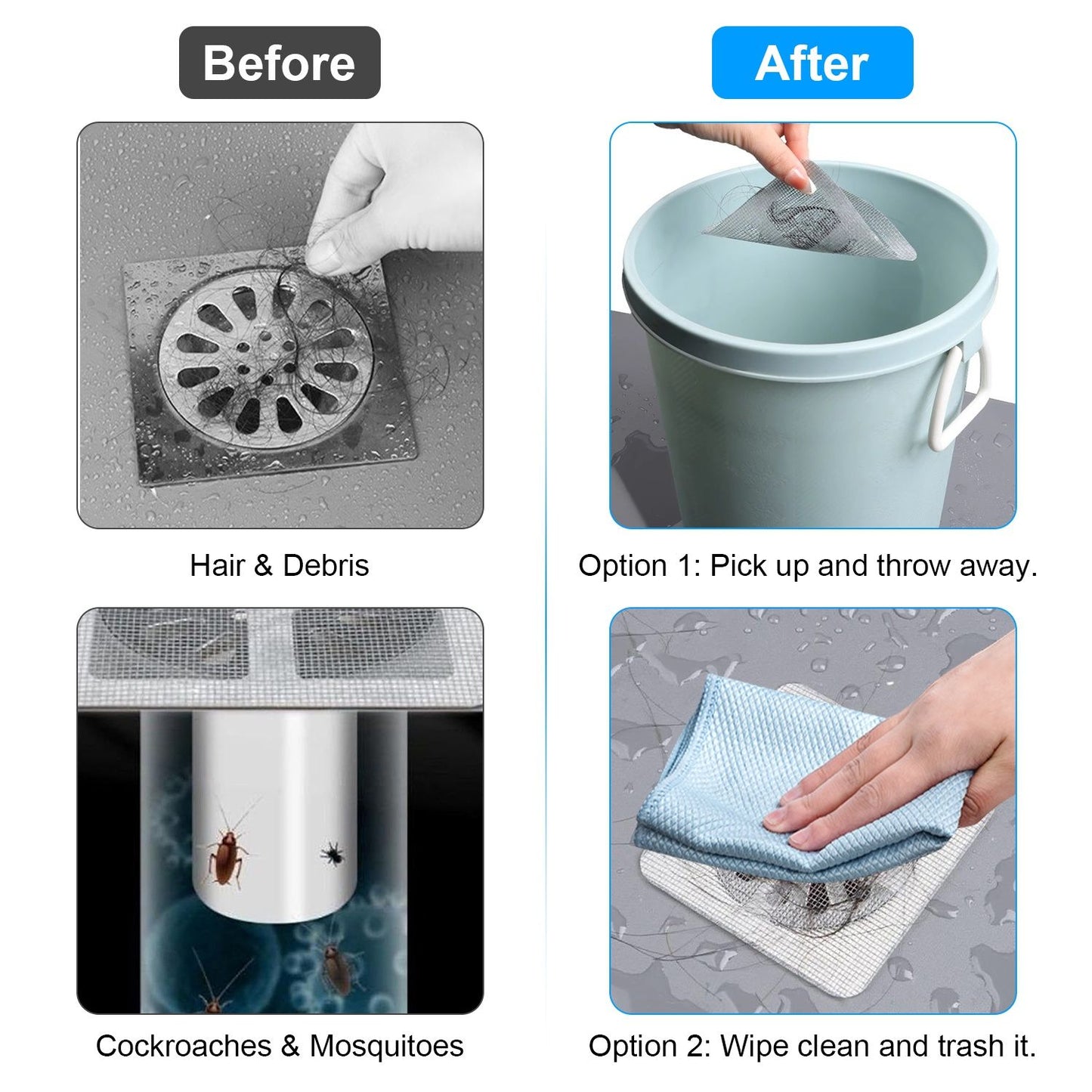 25Pack 3.94×3.94in Disposable Floor Drain Sticker Shower Drain Hair Catcher Drain Mesh Strainer for Sink Bathtub Laundry Room Bathroom