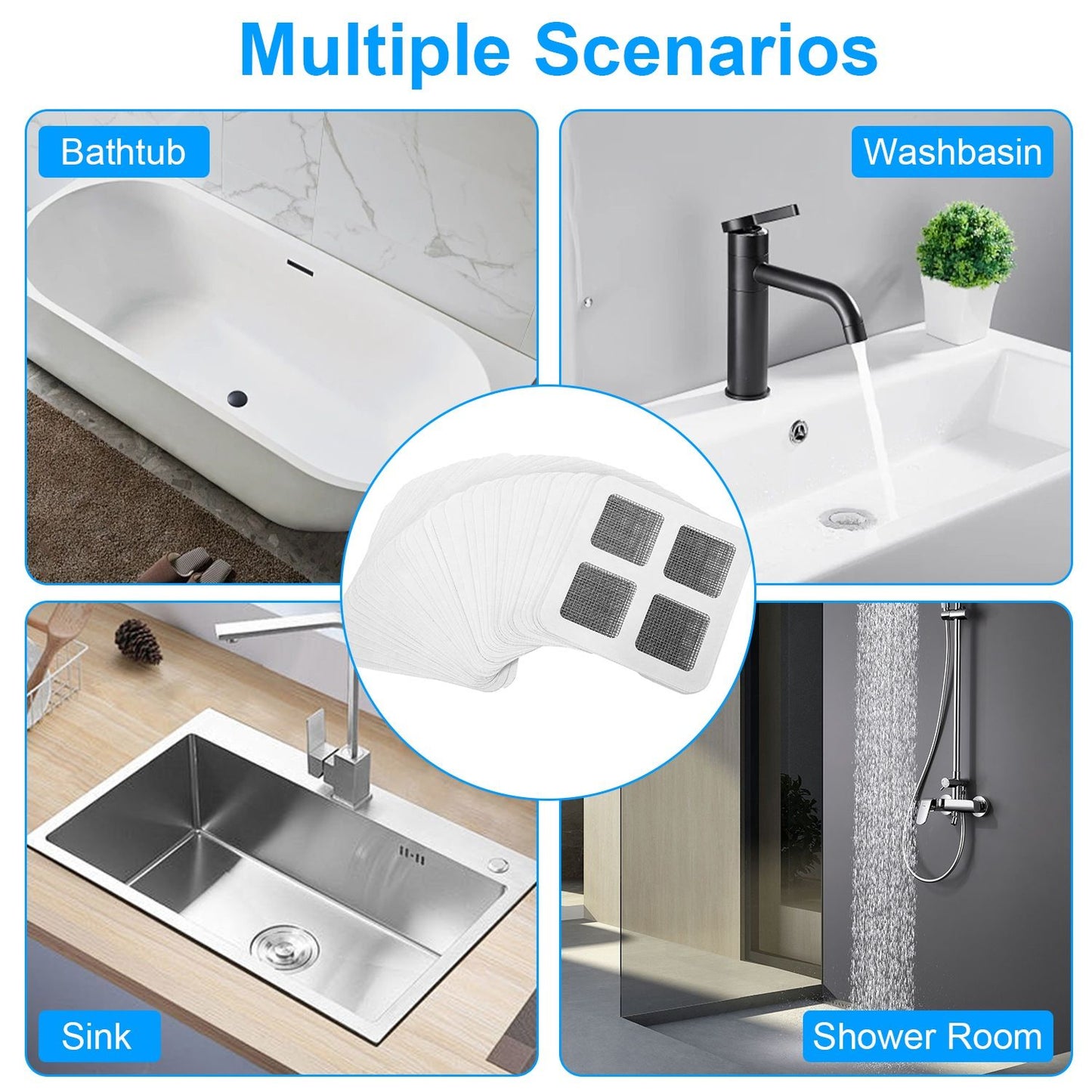 25Pack 3.94×3.94in Disposable Floor Drain Sticker Shower Drain Hair Catcher Drain Mesh Strainer for Sink Bathtub Laundry Room Bathroom