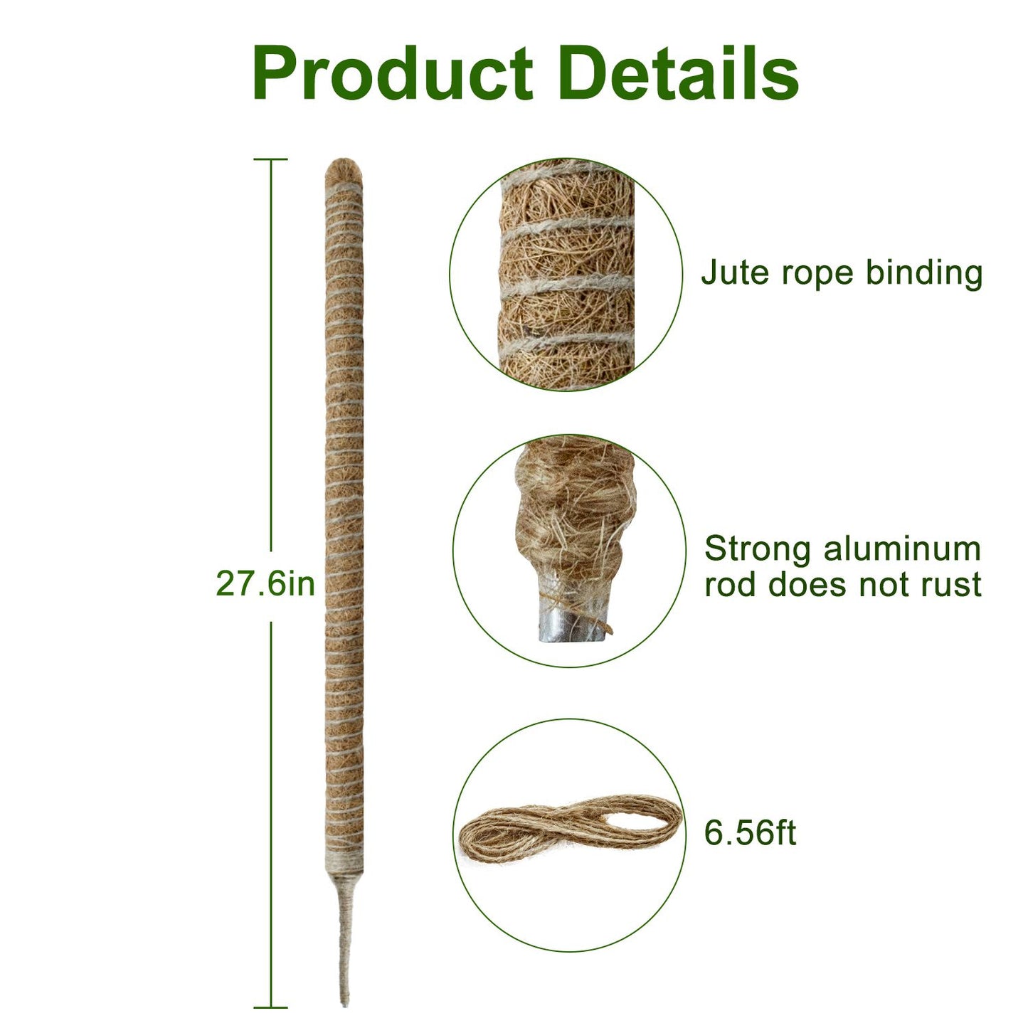 27.6inch Bendable Coconut Coir Stick with Hemp Rope The Ideal Plant Support, Natural and Eco-Friendly, Easily Create a Green Space