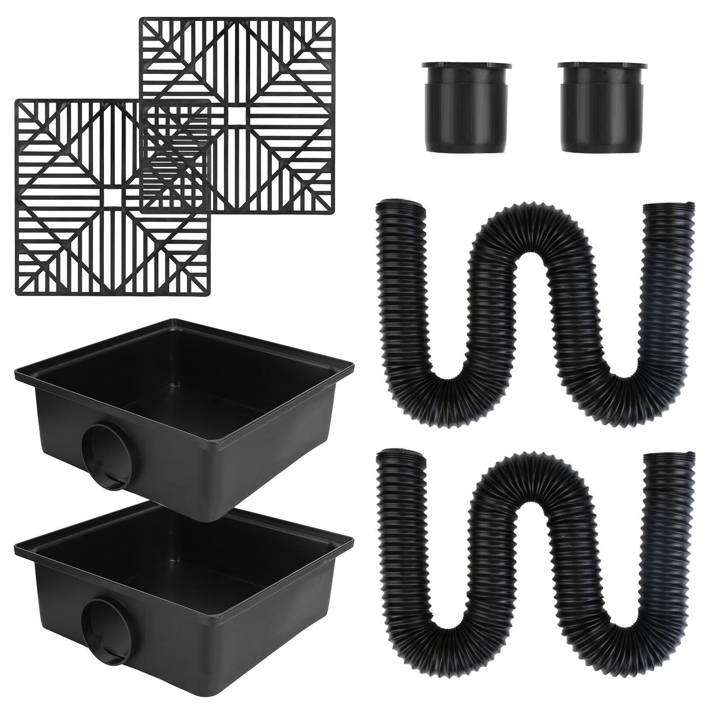 2Pcs 4.9FT Flexible Extendable Hose Gutter Downspout Extension Low Profile No Deep Digging Catch Basin Downspout Extender with  For House Foundation Protection