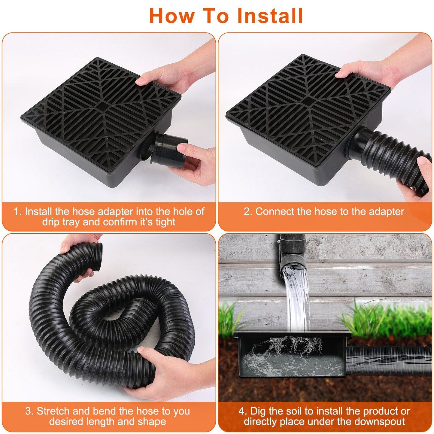 2Pcs 4.9FT Flexible Extendable Hose Gutter Downspout Extension Low Profile No Deep Digging Catch Basin Downspout Extender with  For House Foundation Protection