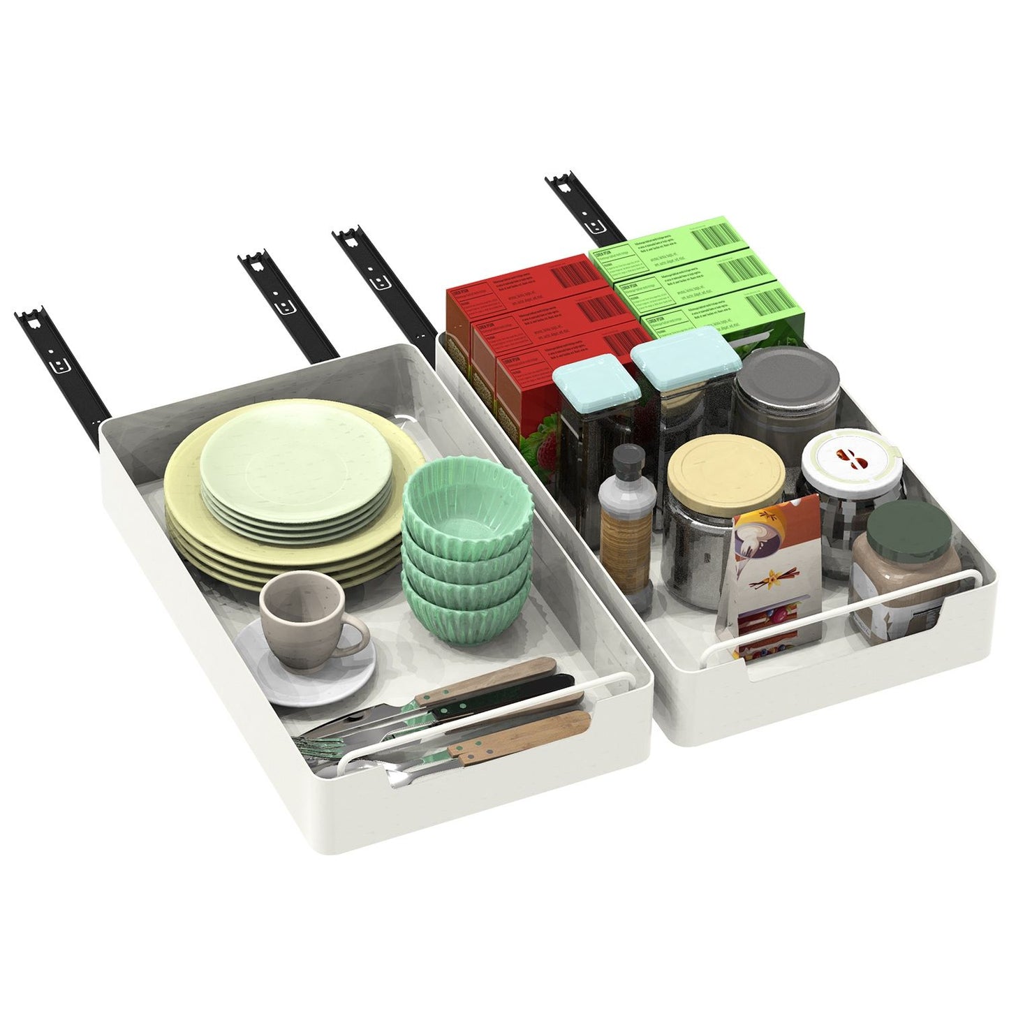 2Pcs Pull Out Cabinet Organizers Sliding Shelf Spice Rack Carbon Steel Roll Out Drawers Fixed with Adhesive Nano Film with Handle 55LBS Max Load