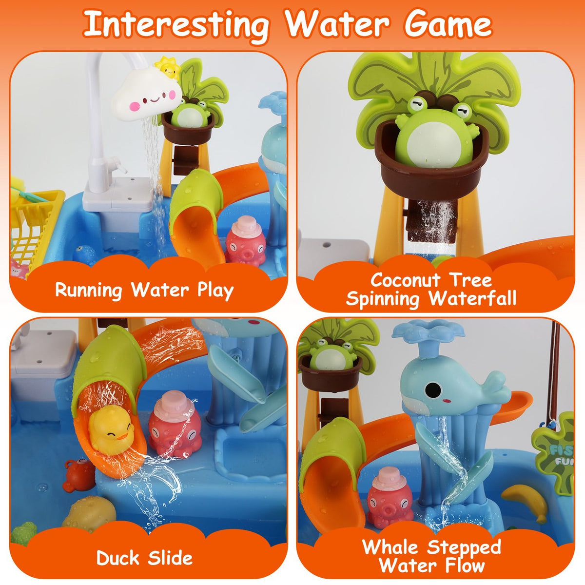 3 In 1 Kitchen Sink Toy with Electric Faucet Water Table Fishing Game Role Play Sink Set Indoor Outdoor for Kids Aged 3+ Years Old GPCT5464