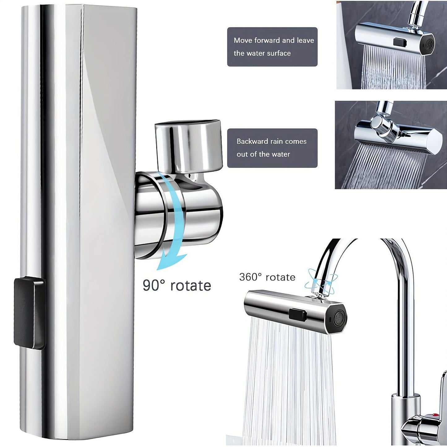 3 in 1 Large-Scale 360° Waterfall Kitchen Faucet - Touch-Controlled, Swivel Spout, Extender for Kitchen Sink, Vegetable and Fruit Washing - Zinc Alloy Construction, Chrome Finish, Contemporary Style