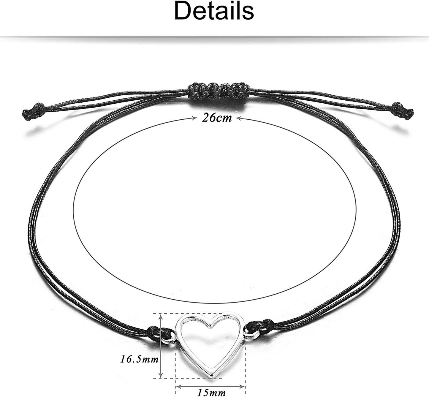 3 Pcs Wax Rope Bracelets for Men Women with Metal Pendant Tree of Life; Infinity Symbol; Heart Handmade Bracelets Adjustable Friendship Bracelet Graduation Gift