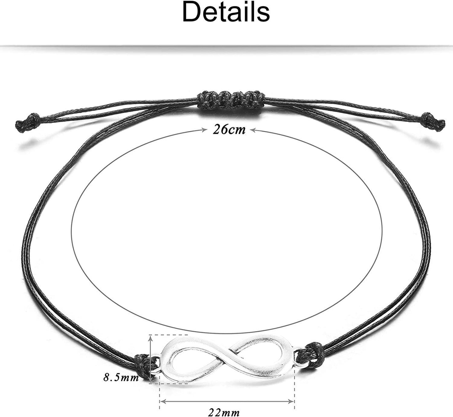 3 Pcs Wax Rope Bracelets for Men Women with Metal Pendant Tree of Life; Infinity Symbol; Heart Handmade Bracelets Adjustable Friendship Bracelet Graduation Gift