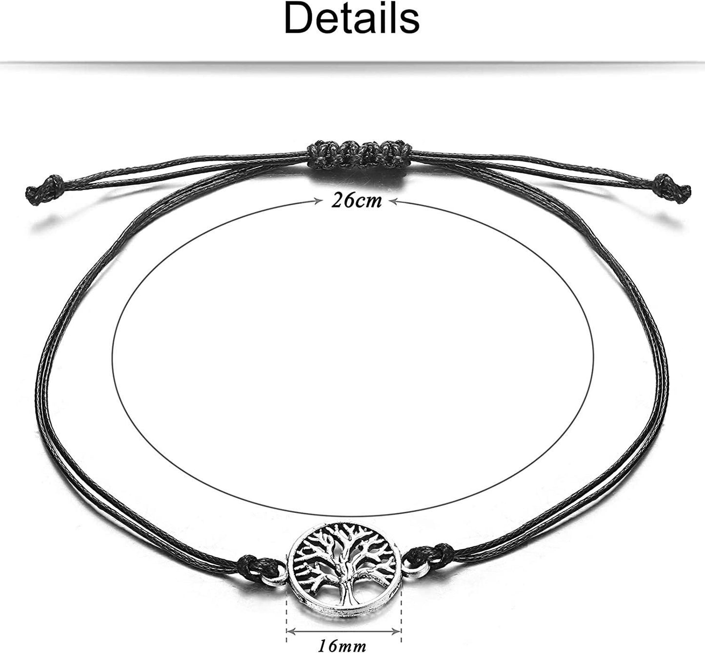 3 Pcs Wax Rope Bracelets for Men Women with Metal Pendant Tree of Life; Infinity Symbol; Heart Handmade Bracelets Adjustable Friendship Bracelet Graduation Gift