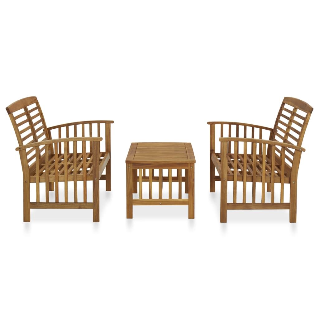3 Piece Patio Lounge Set Solid Acacia Wood