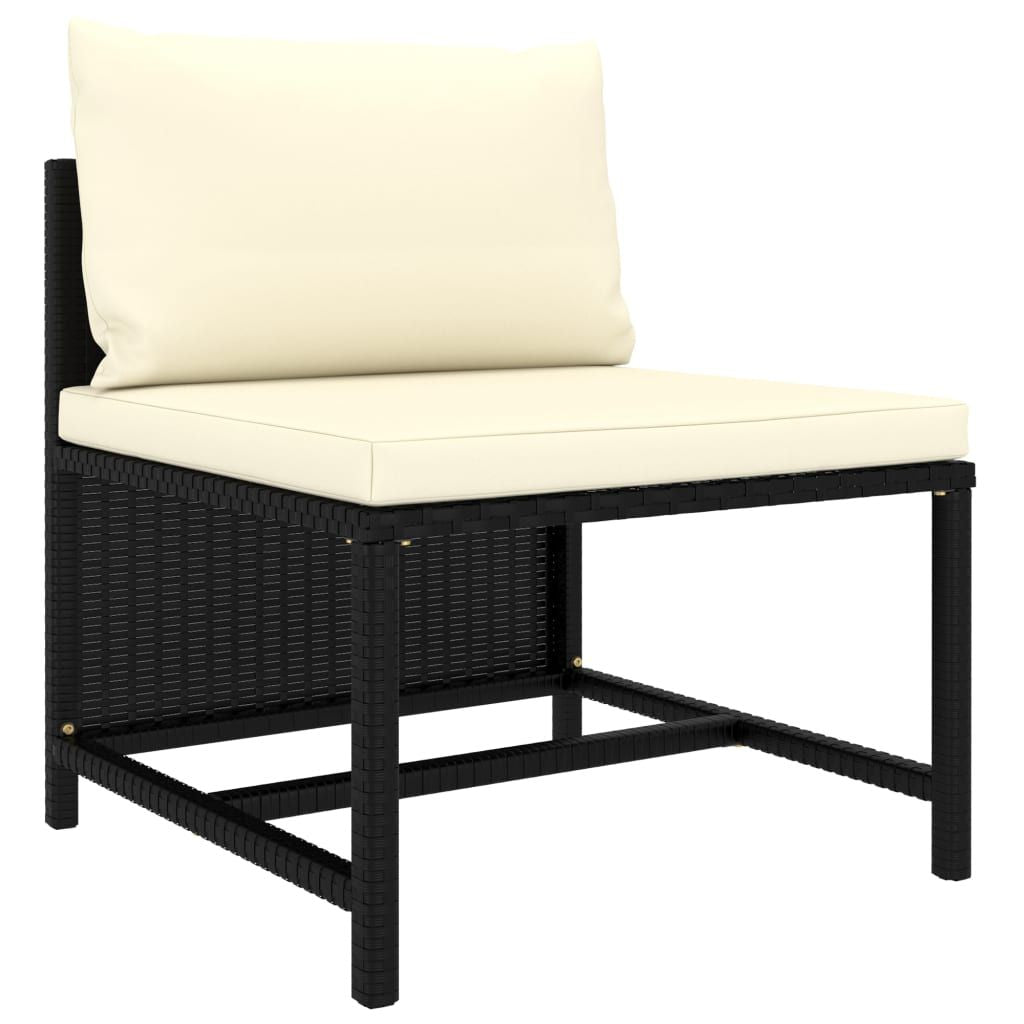 3 Piece Patio Sofa Set with Cushions Black Poly Rattan