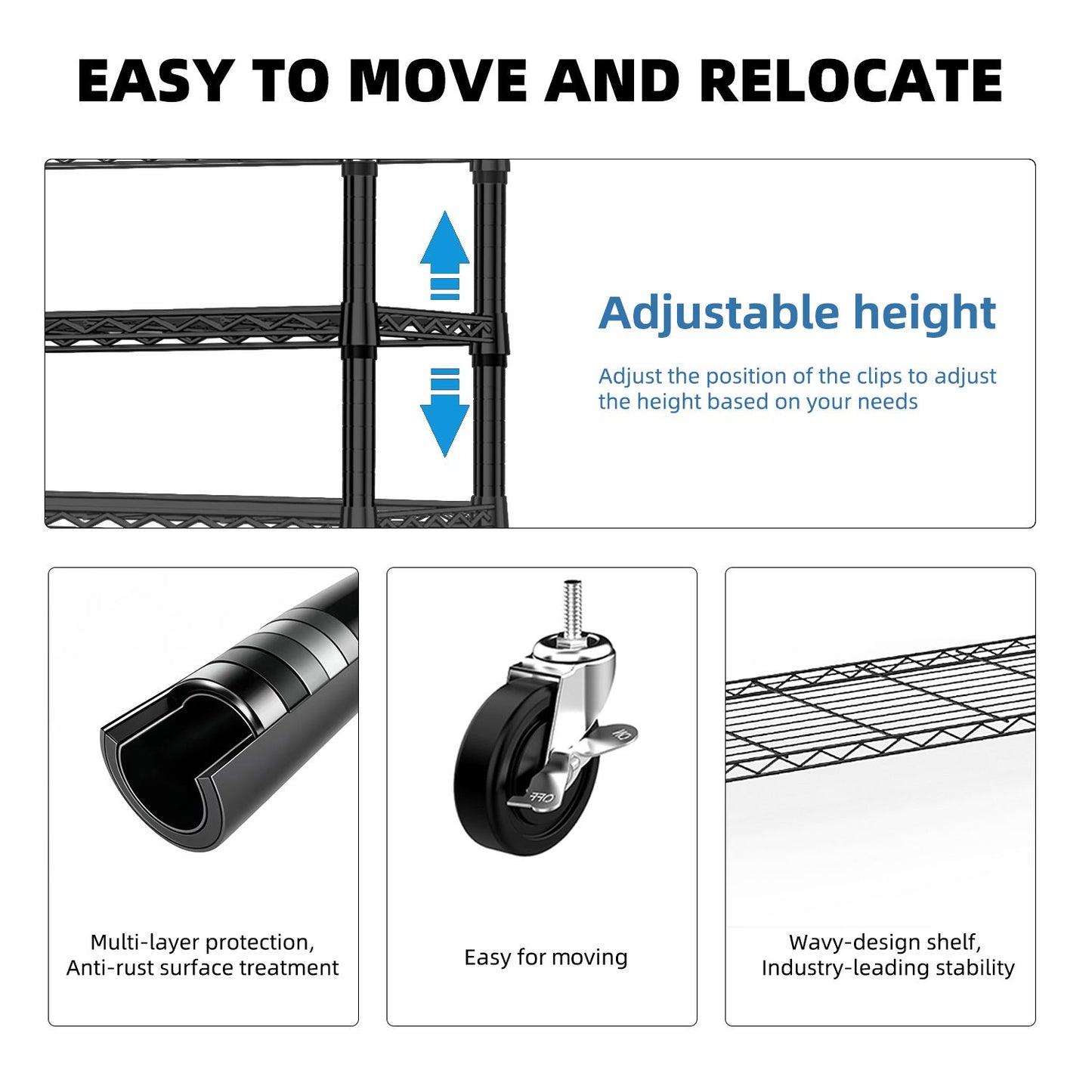 3 Tier Heavy Duty Rolling Garment Rack Wire Clothes Rack for Hanging Clothes, Metal Freestanding Closet Wardrobe with Double Rods and Side Hooks Black 15.7" D x 45.3" W x 79.6" H