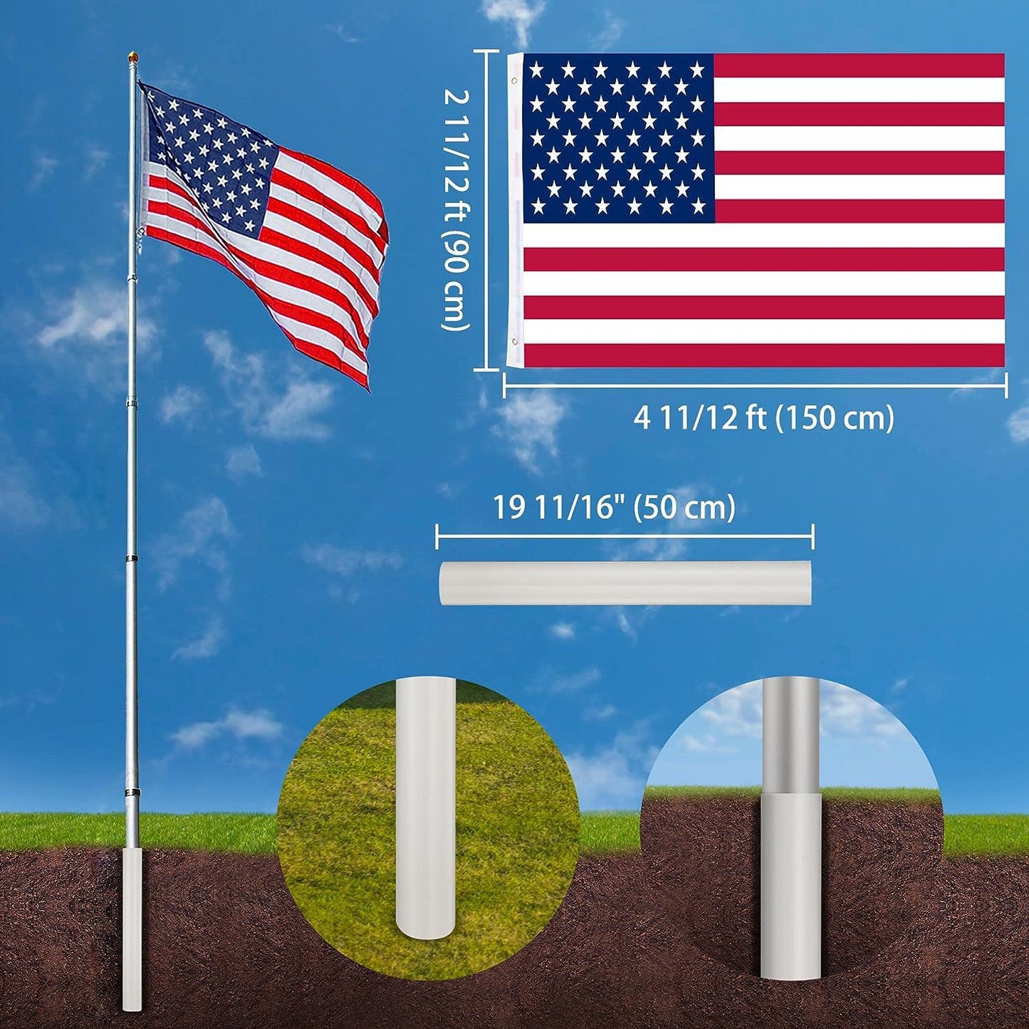 30 ft. Aluminum Flagpole with US Flag and Ball