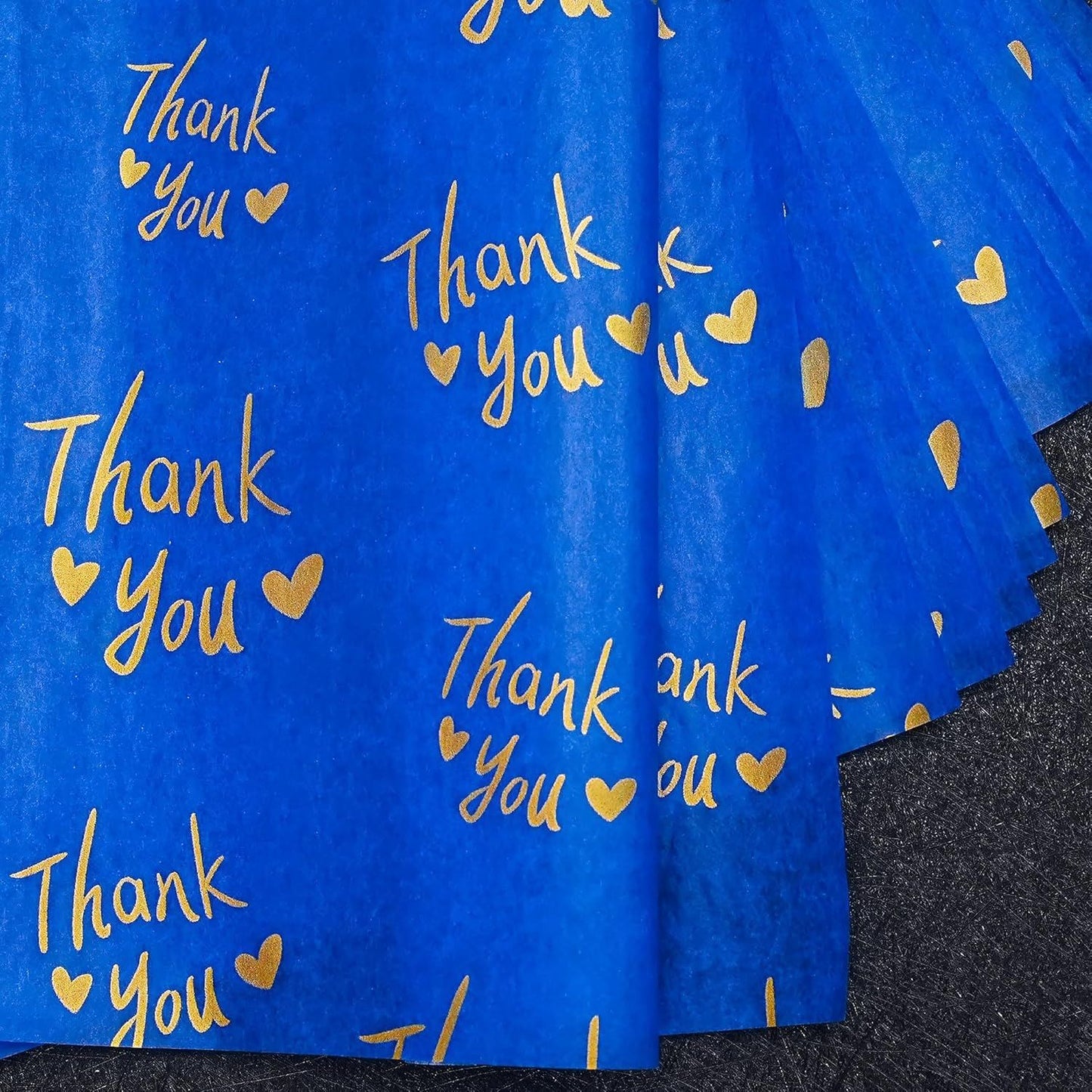 30 Sheets 20" x 28" Blue Gold Thank You Tissue Paper Bulk, Navy Blue Thank You Tissue Paper for Packaging, Gift Bags, Gift Wrapping Tissue for Graduation, Birthday, Thanksgiving