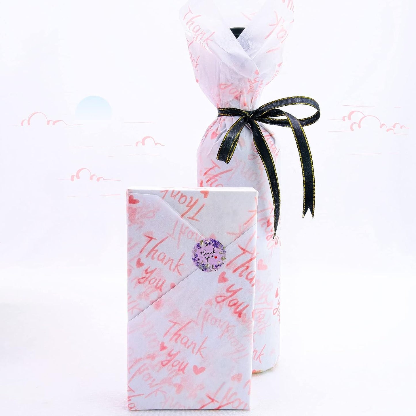 30 Sheets 20" x 28" White with Metallic Pink Thank You Tissue Paper Bulk, Pink Gift Wrapping Tissue for Packaging, Gift Bags, Graduation, Birthday, Thanksgiving