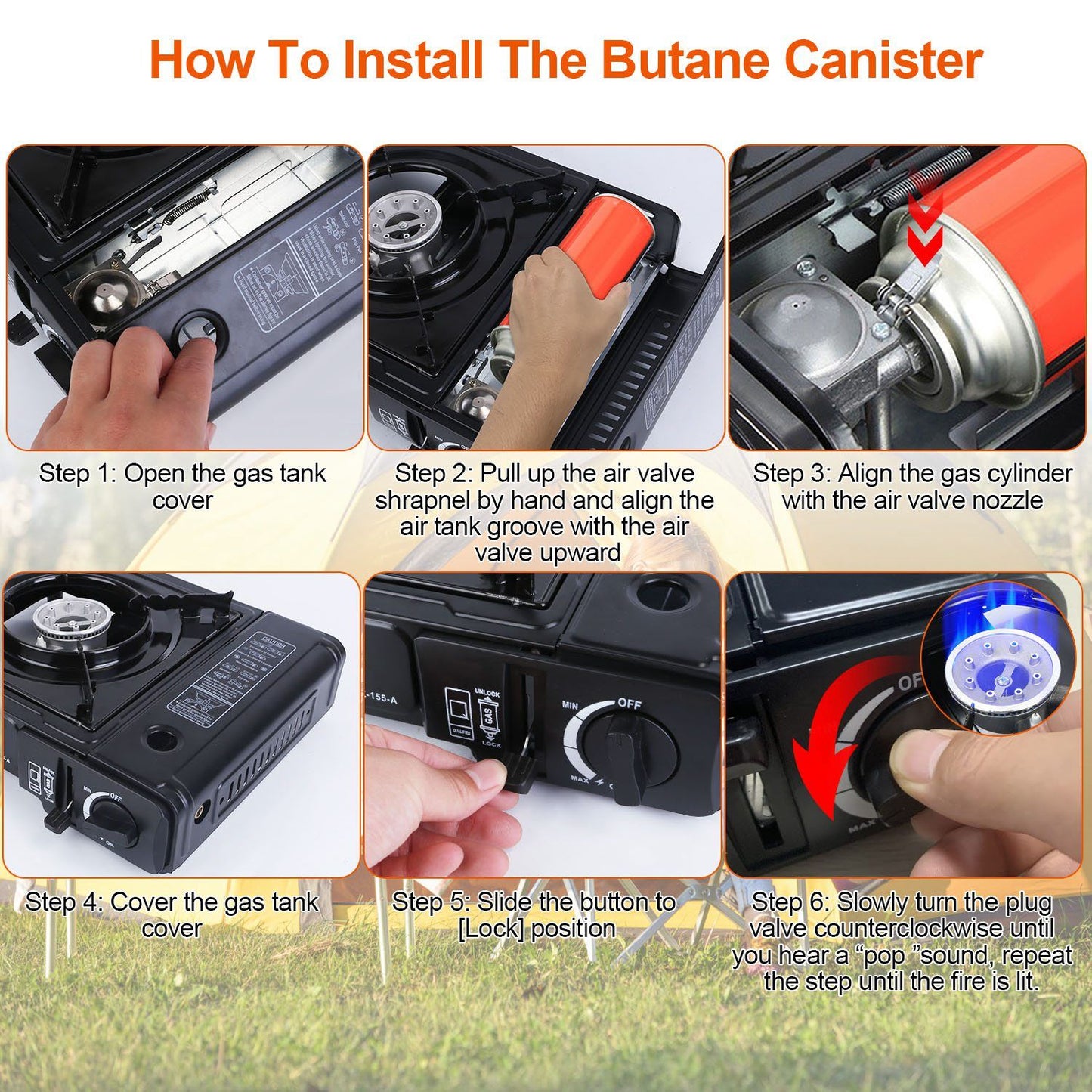 3300W Portable Camping Stove Butane Canister Dual Fuel Burner Piezo Electric Ignition Single Burner with Automatic Tank Ejection Overpressure Cut Off Carry Case for Camping Hiking Picnic Fishing