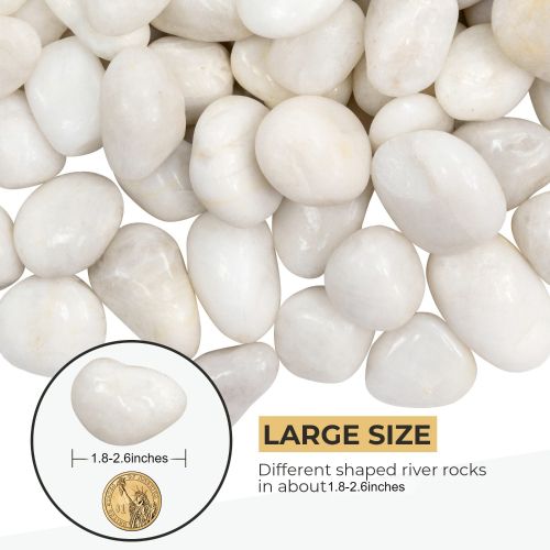 38 lbs White River Rocks, 2-3 inch Polished Pebbles - Versatile for indoor/outdoor use. Ideal for plant decor, vases, aquariums, and creating serene garden landscapes.