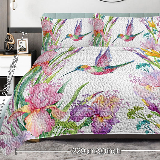 3pcs Colorful Bird Flower Design Quilt Set Soft Warm Bedding Set Include 1 Quilt And 2 Pillowcases For Home Bedroom Decor All season