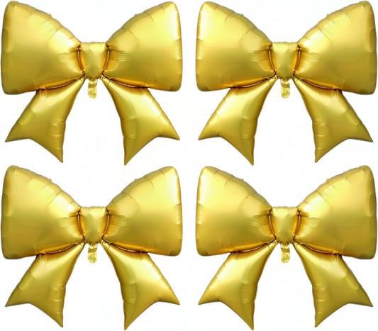 4 Pcs 38 Inch Giant Gold Bow Balloons for 2025 Graduation Party Decor/Gold Birthday,Golden Bachelorette Nights,Corporate Celebrations,Hollywood-themed Events, Princess Party Celebration Supplies