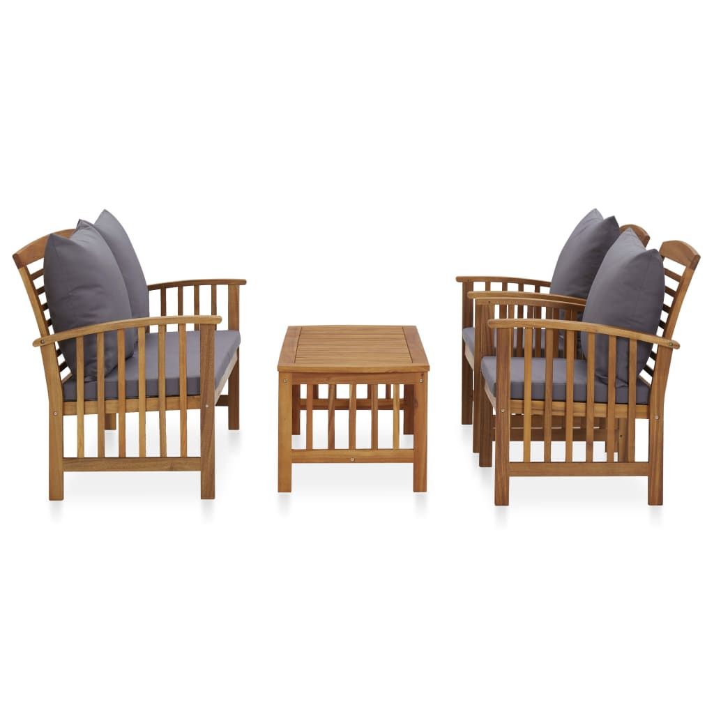 4 Piece Patio Lounge Set with Cushions Solid Acacia Wood