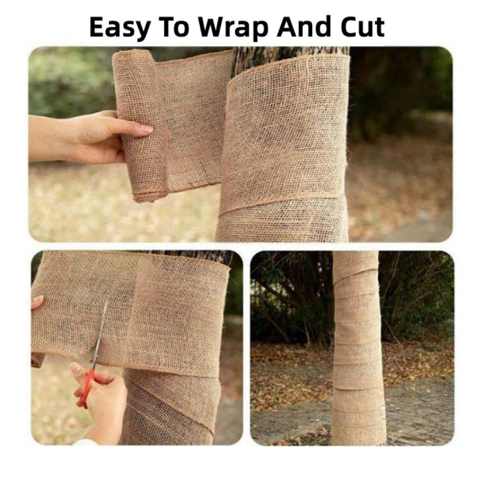 4 rolls 7.8inch*9.8ft Jute Tree Trunk Wrap, Plant and Tree Protection Rope, Biodegradable Gardening Material, Protects Against Wind and Sun, Suitable for Fruit Trees
