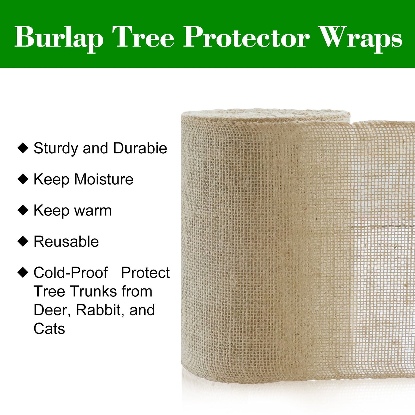 4 rolls 7.8inch*9.8ft Jute Tree Trunk Wrap, Plant and Tree Protection Rope, Biodegradable Gardening Material, Protects Against Wind and Sun, Suitable for Fruit Trees