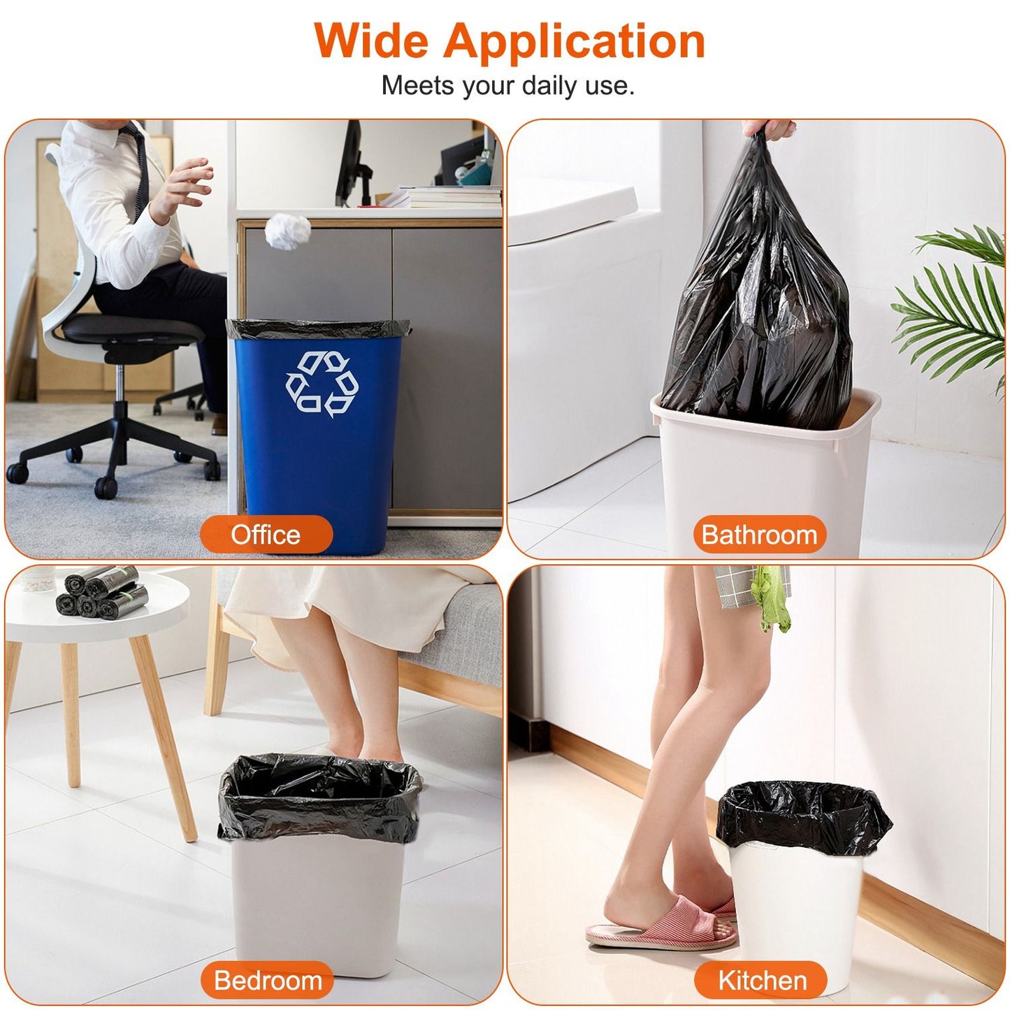 4 Rolls Black Garbage Bags 6.18 Gallons Unscented Disposable Trash Bags Portable Leak Resistant Trash Can Liners for Bathroom Office Kitchen Bedroom Camping