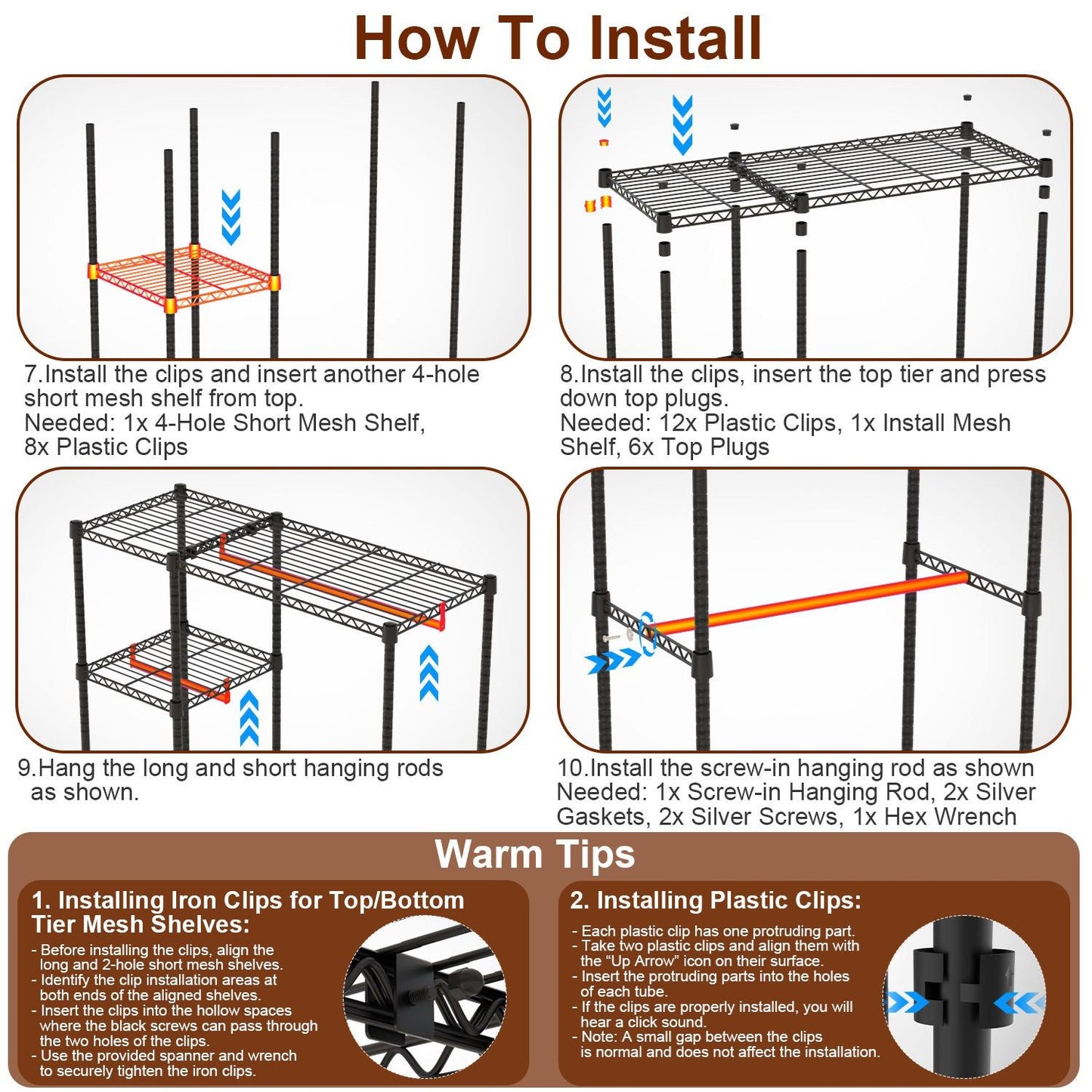 4 Tier Heavy Duty Garment Rack with Wheels Carbon Steel Clothing Rack Portable Wardrobe Clothes Rack with 3 Hanging Rods 6 Footrests 44.9x17.13x77.95in