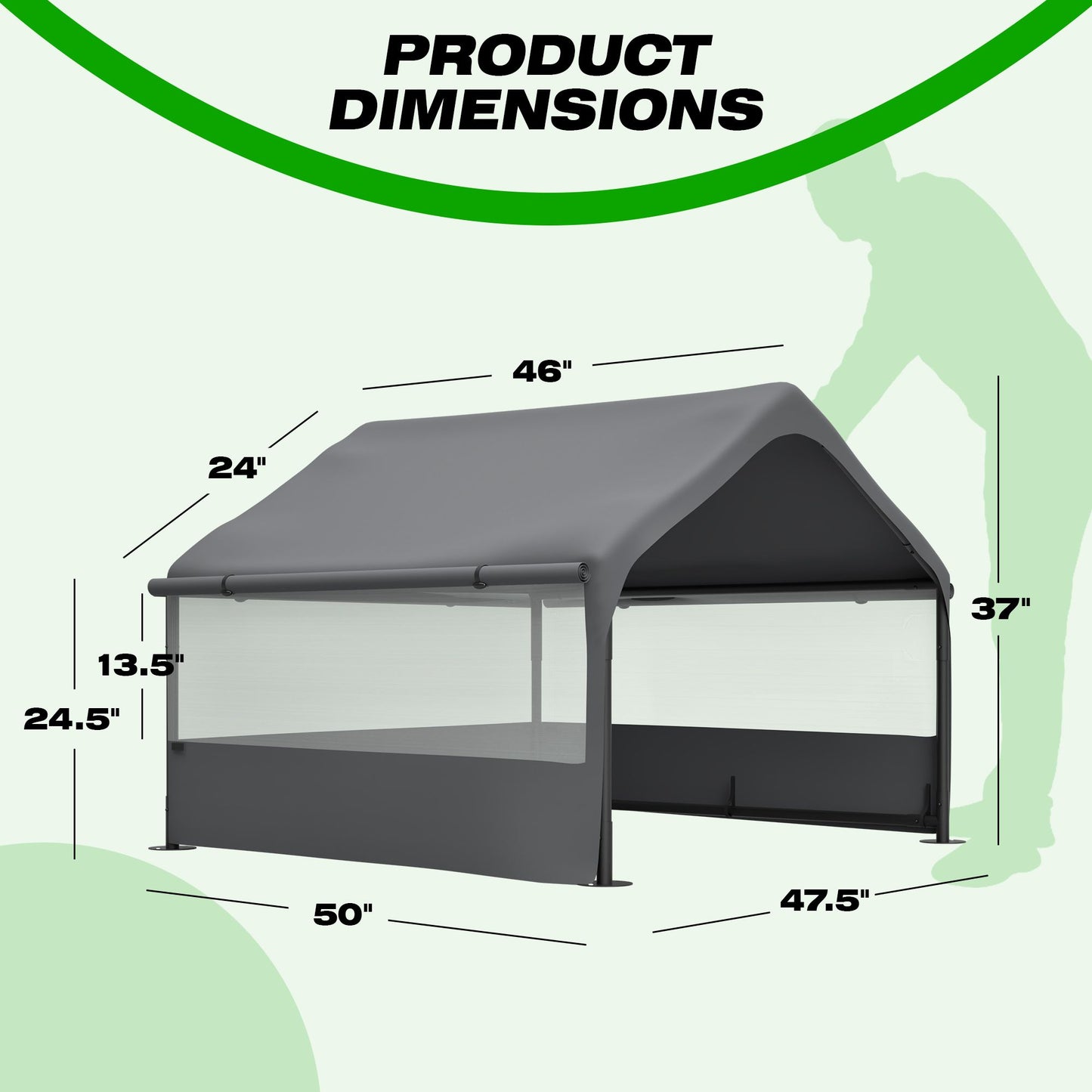 4' x 4' x 3.3' Outdoor Dog House Tent with 3-Sided Mesh Windows, Pet Shelter with Canopy and Ground Stakes, Gray