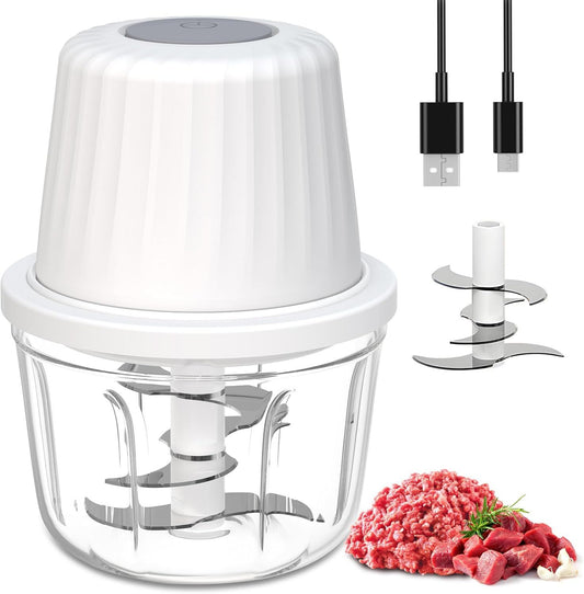 400ML Electric Garlic Chopper and Food Processor 1.5 Cup, 6 Blades Garlic Grinder Mini Vegetable Chopper, USB-C Rechargeable Portable Veggie Chopper, Onion Mincer, Chili, Fruit, Meat