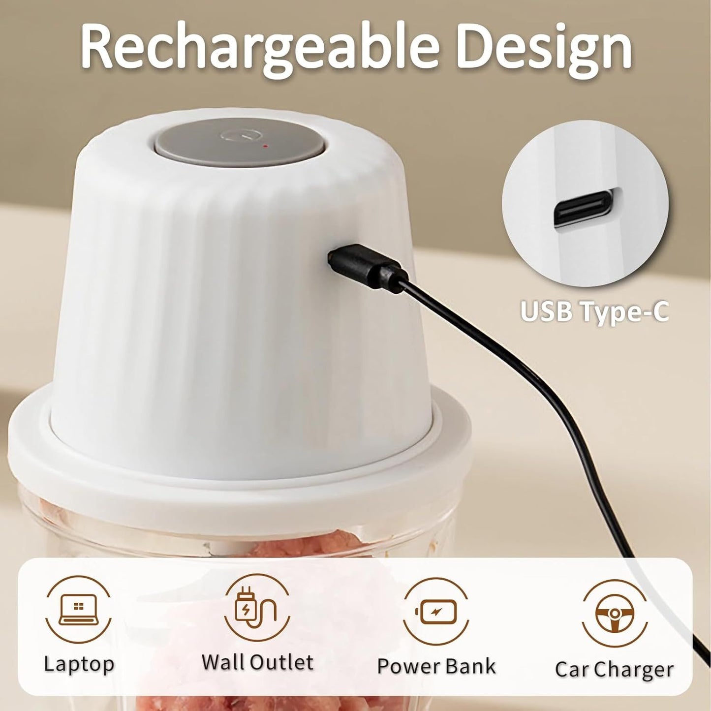 400ML Electric Garlic Chopper and Food Processor 1.5 Cup, 6 Blades Garlic Grinder Mini Vegetable Chopper, USB-C Rechargeable Portable Veggie Chopper, Onion Mincer, Chili, Fruit, Meat