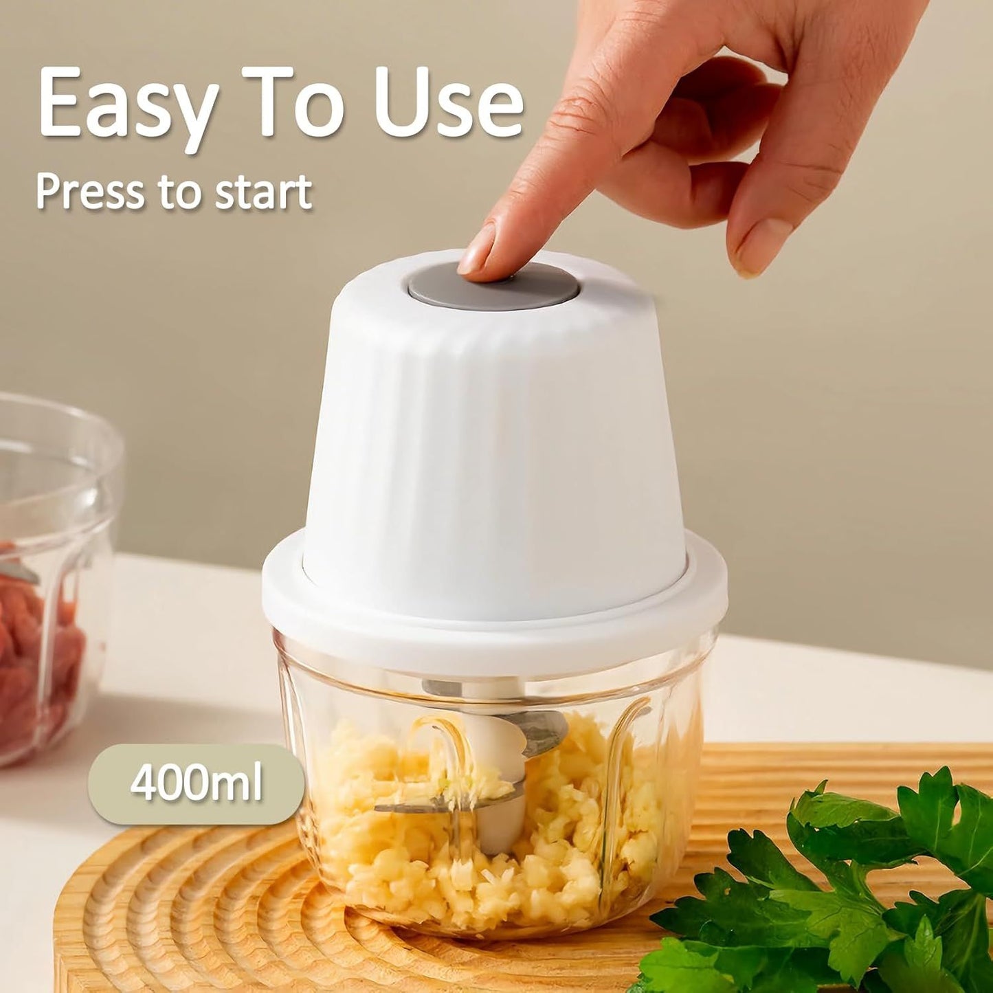 400ML Electric Garlic Chopper and Food Processor 1.5 Cup, 6 Blades Garlic Grinder Mini Vegetable Chopper, USB-C Rechargeable Portable Veggie Chopper, Onion Mincer, Chili, Fruit, Meat