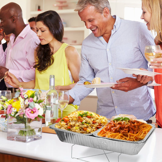 42Pcs Disposable Chafing Dish Buffet Kit - Heat-Resistant Aluminum Foil Pans, Iron Stands & Sturdy Utensils - Long-Lasting Warmth - Ideal for Catering, Office Parties, BBQs