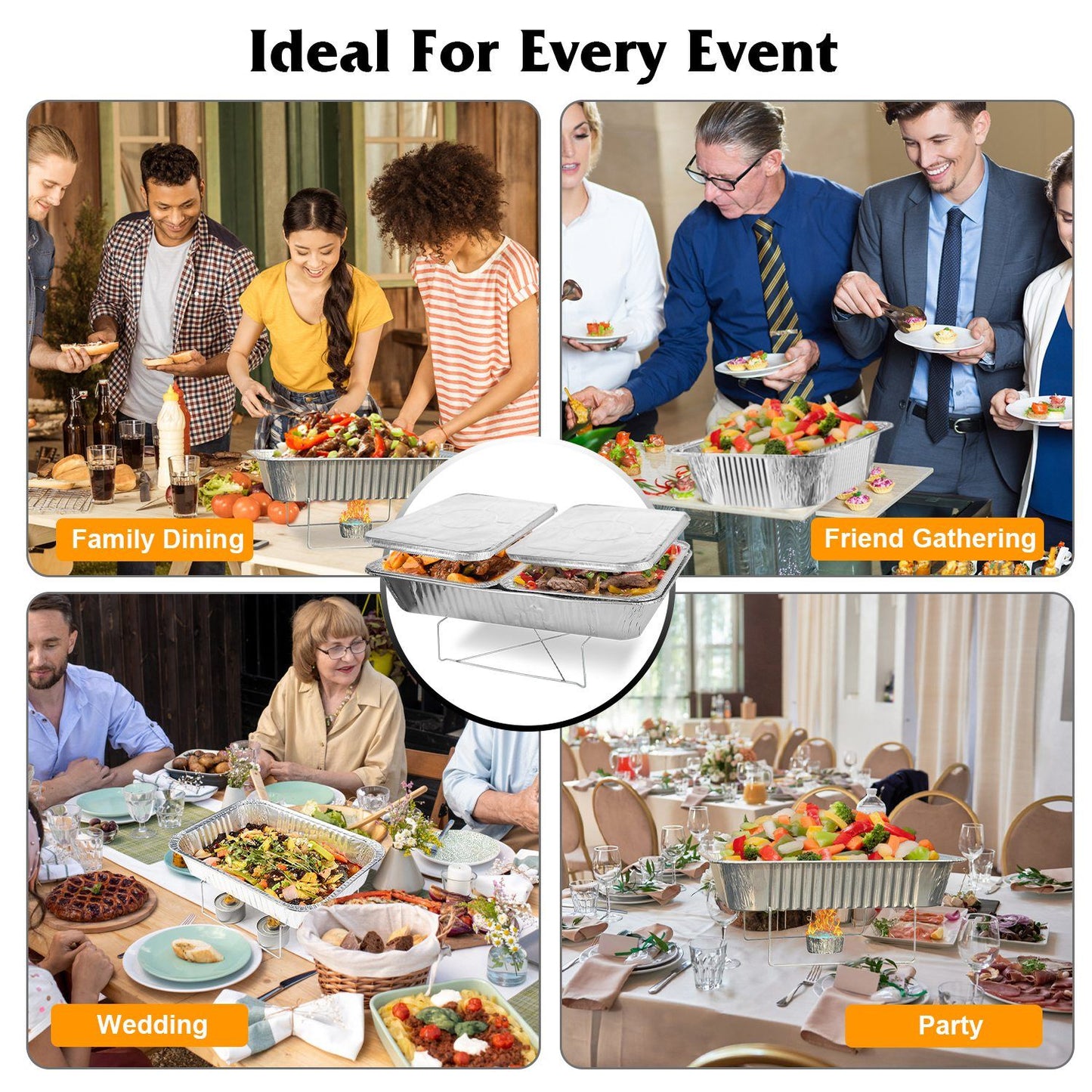 42Pcs Disposable Chafing Dish Buffet Kit - Heat-Resistant Aluminum Foil Pans, Iron Stands & Sturdy Utensils - Long-Lasting Warmth - Ideal for Catering, Office Parties, BBQs
