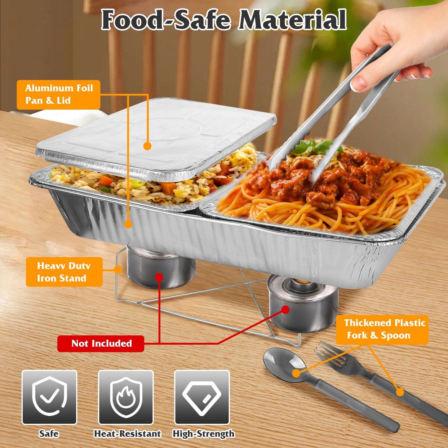 42Pcs Disposable Chafing Dish Buffet Kit - Heat-Resistant Aluminum Foil Pans, Iron Stands & Sturdy Utensils - Long-Lasting Warmth - Ideal for Catering, Office Parties, BBQs