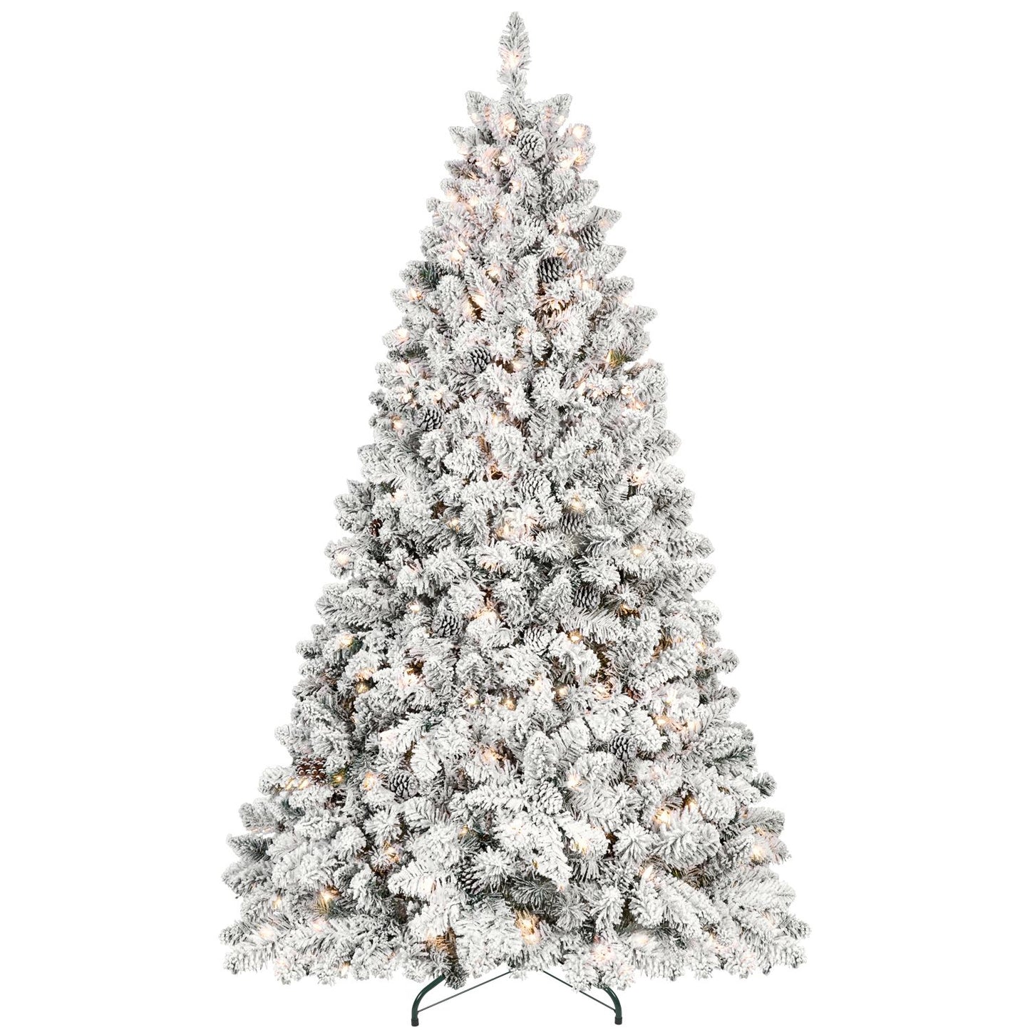 4.5 ft Prelit Flocked Christmas Tree with Pine Cones & 250 UL Lights, Snow Frosted Artificial Christmas Tree with Auto Hinged Branches for Holiday Decor