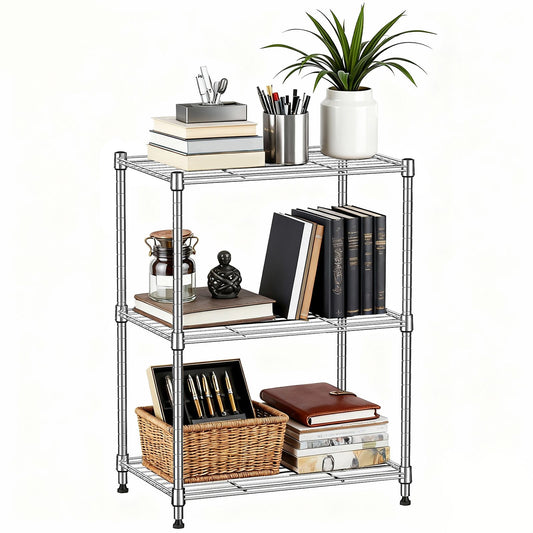 450 lbs Wire Storage Shelving 3-Tier Utility Shelving Unit Steel Organizer Wire Rack for Home,Kitchen,Office,Chrome(11.8" D x 17.7" W x 26.3" H)