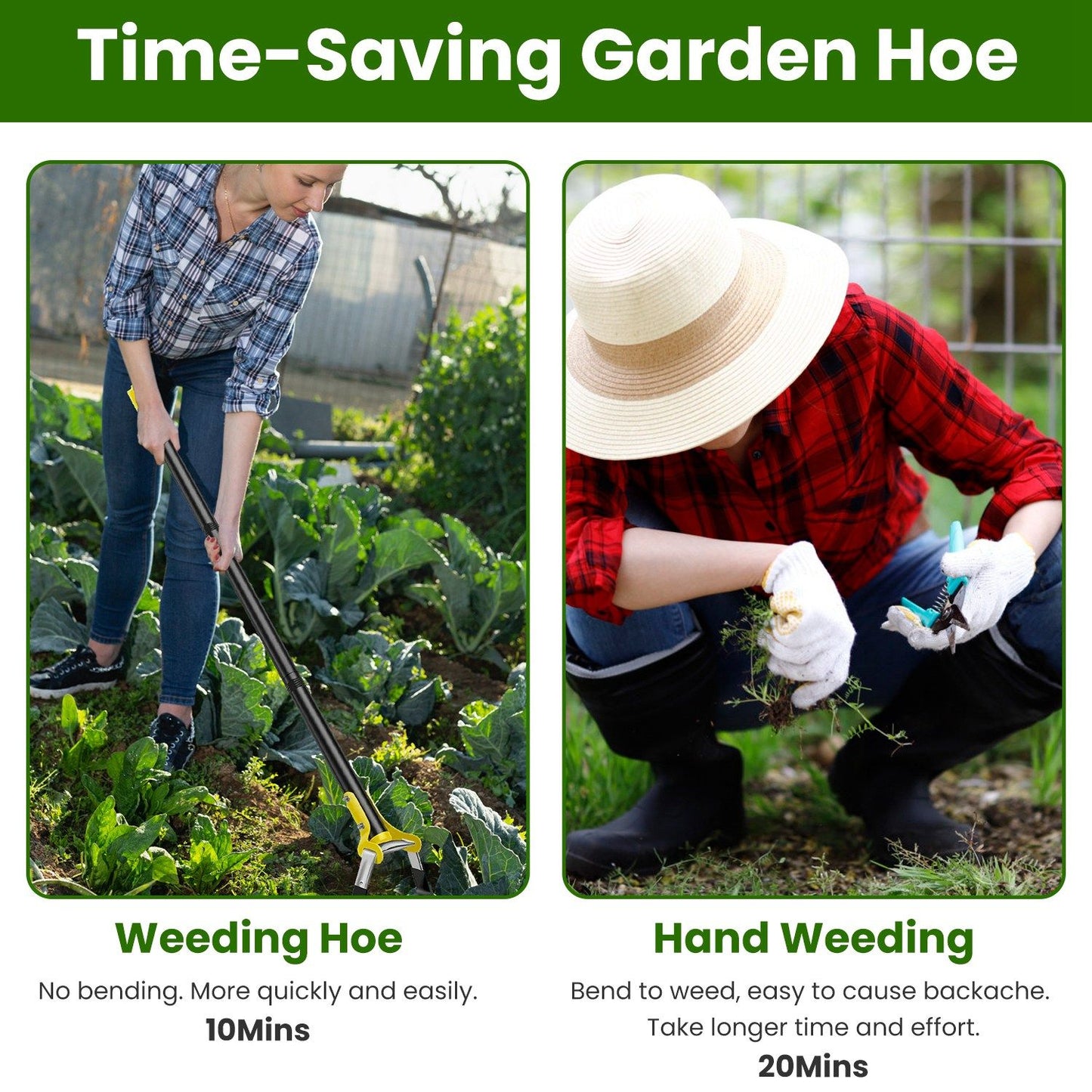 46.06in Adjustable Garden Hoe Handheld Stirrup Hula Hoe Scuffle Loop Hoe Gardening Weeder Cultivator Weeding Rake for Weeding/Loosening Soil