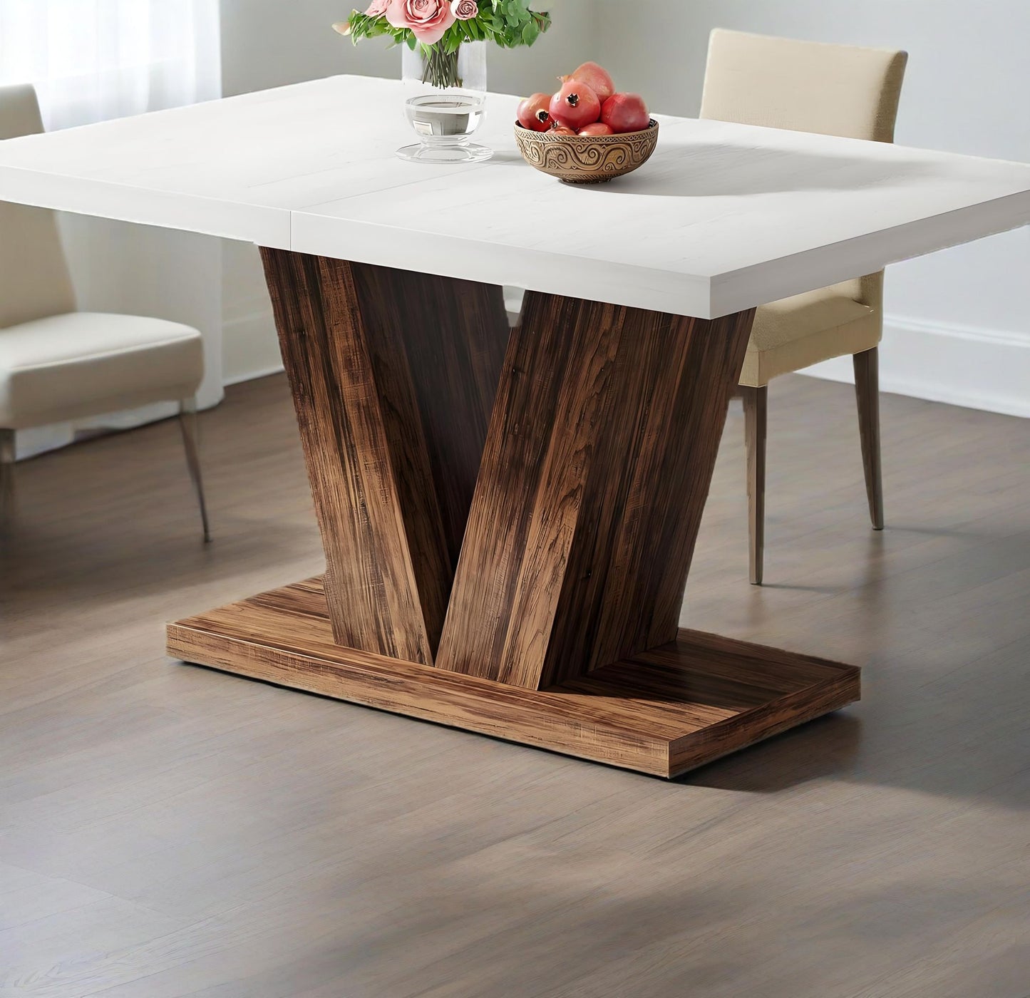 47-Inch Dining Table for 4, White Kitchen Dinner Table with Heavy Duty Pedestal, Farmhouse Wooden Eating Table