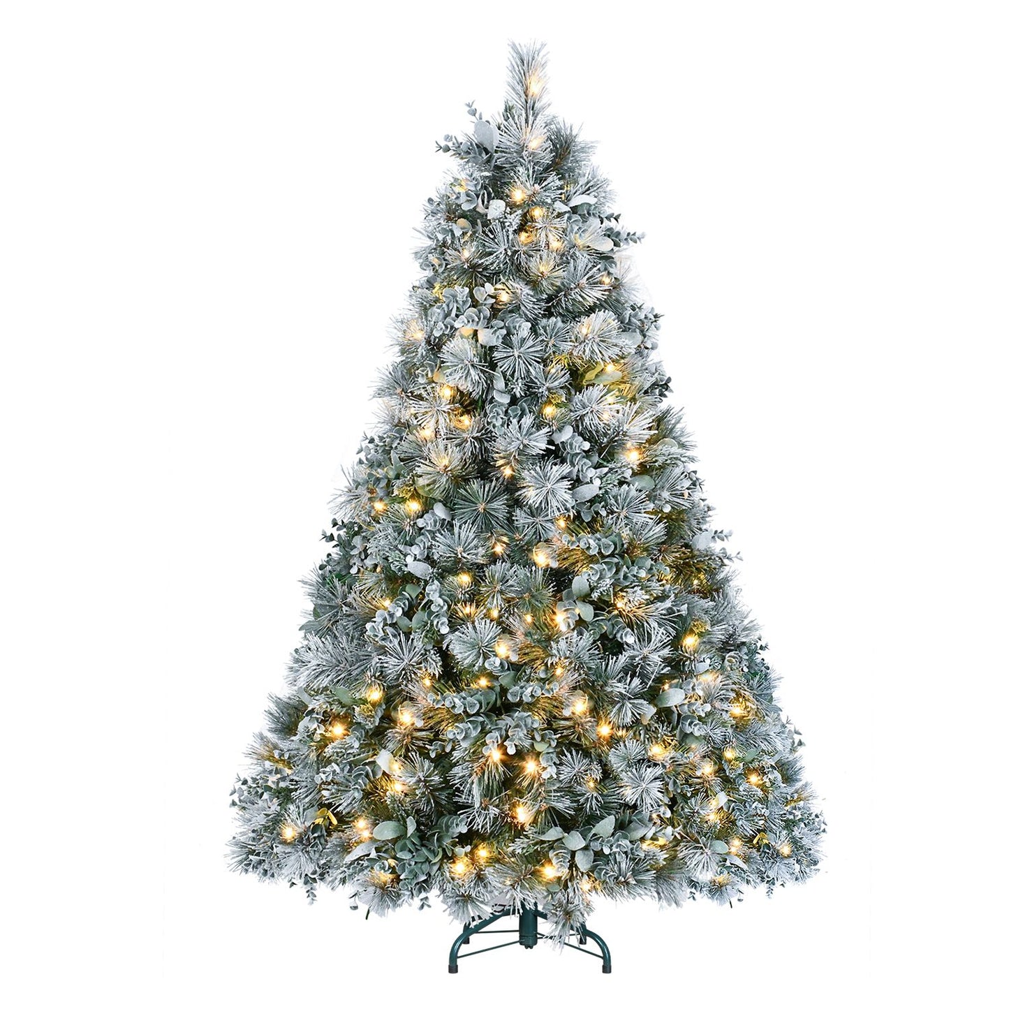 4ft Pre-Lit Flocked Artificial Christmas Tree with 150 Warm White Lights, Snow Frosted Realistic Pine Xmas Tree for Indoor Holiday Decoration, Home Office Décor