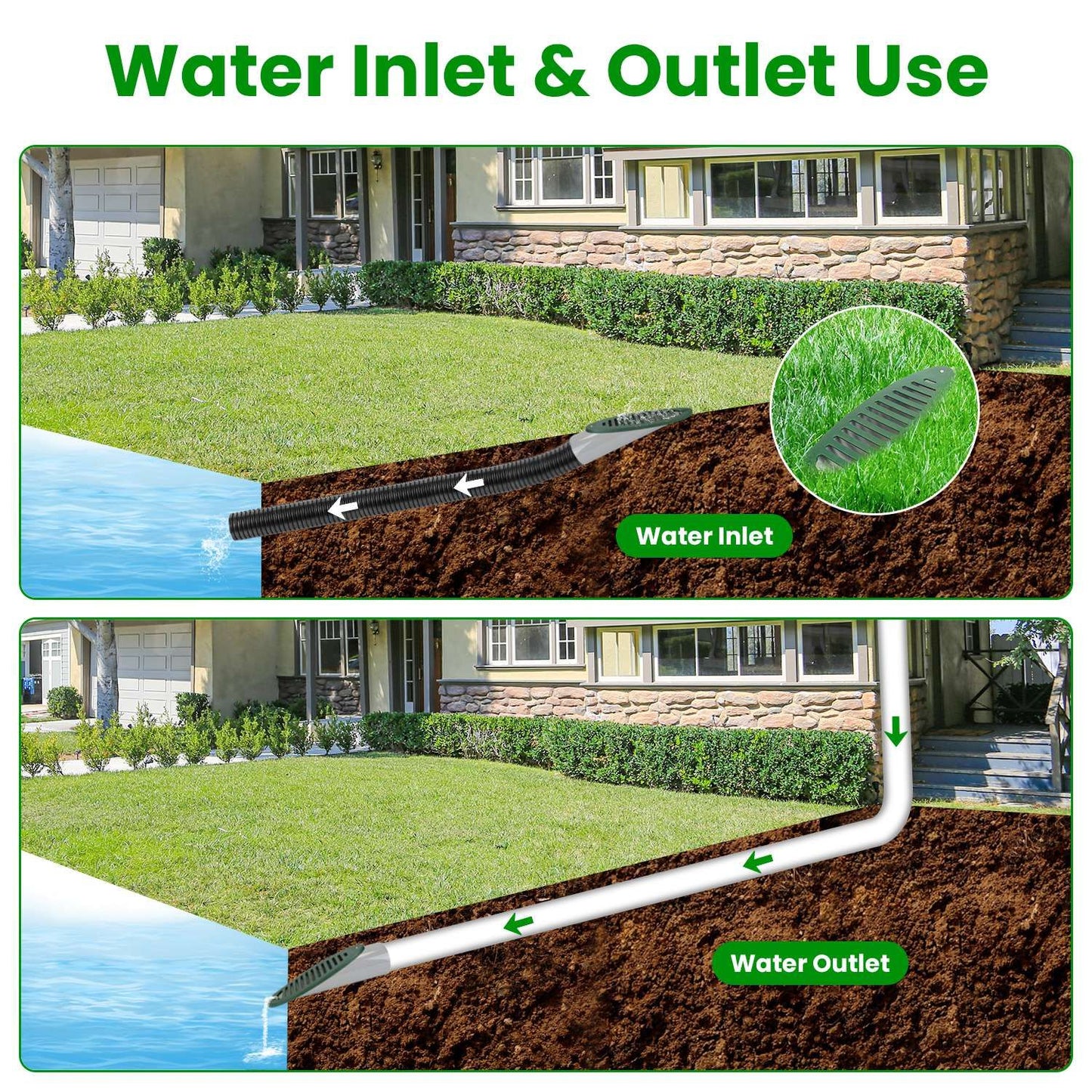 4Inch Green Angled Yard Drainage Pipe With Sloped Grate Yard Drain Emitter For Sump Pump Discharge Downspout Extensions Inlet Outlet Yard Drain Compatible With 4' Connections