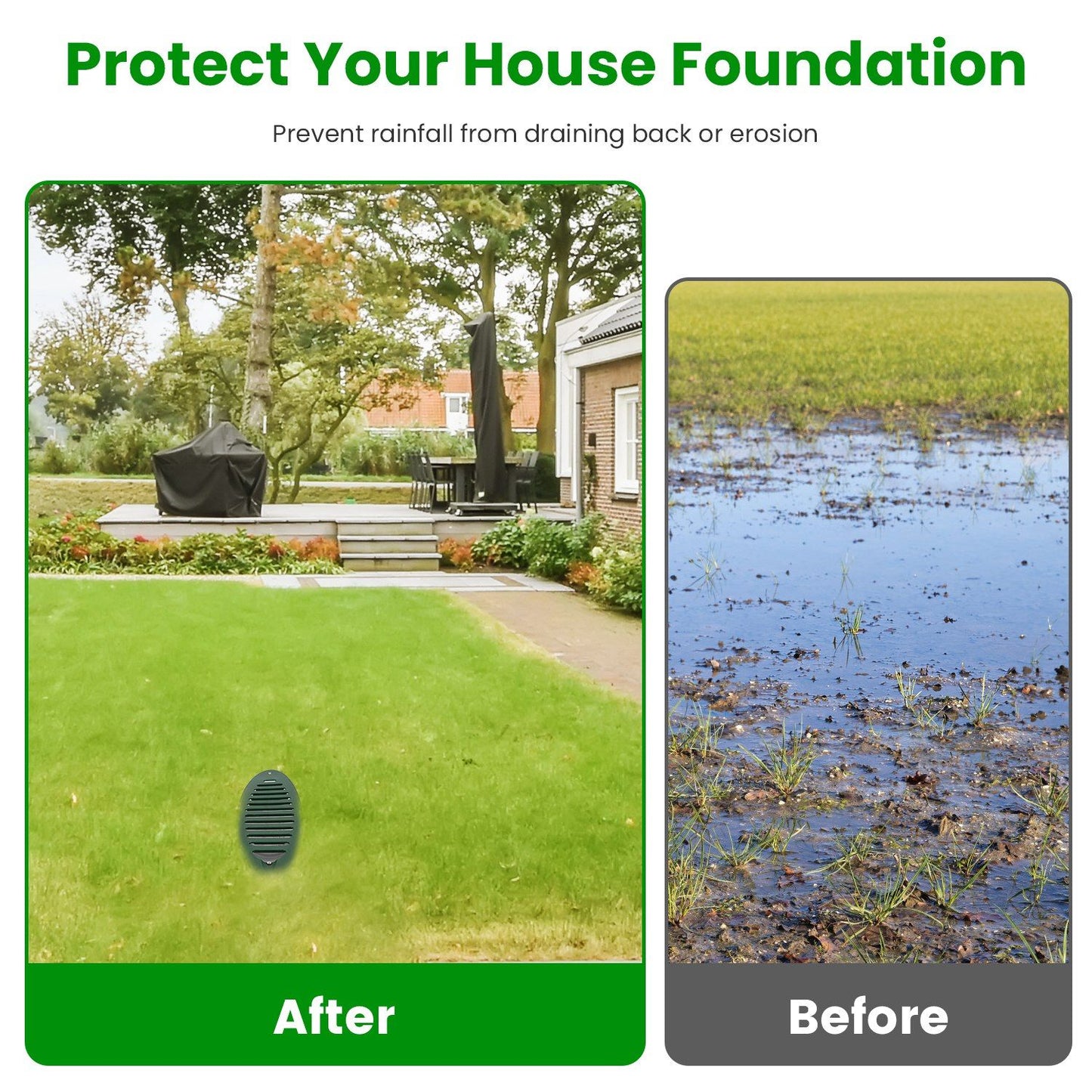4Inch Green Angled Yard Drainage Pipe With Sloped Grate Yard Drain Emitter For Sump Pump Discharge Downspout Extensions Inlet Outlet Yard Drain Compatible With 4' Connections