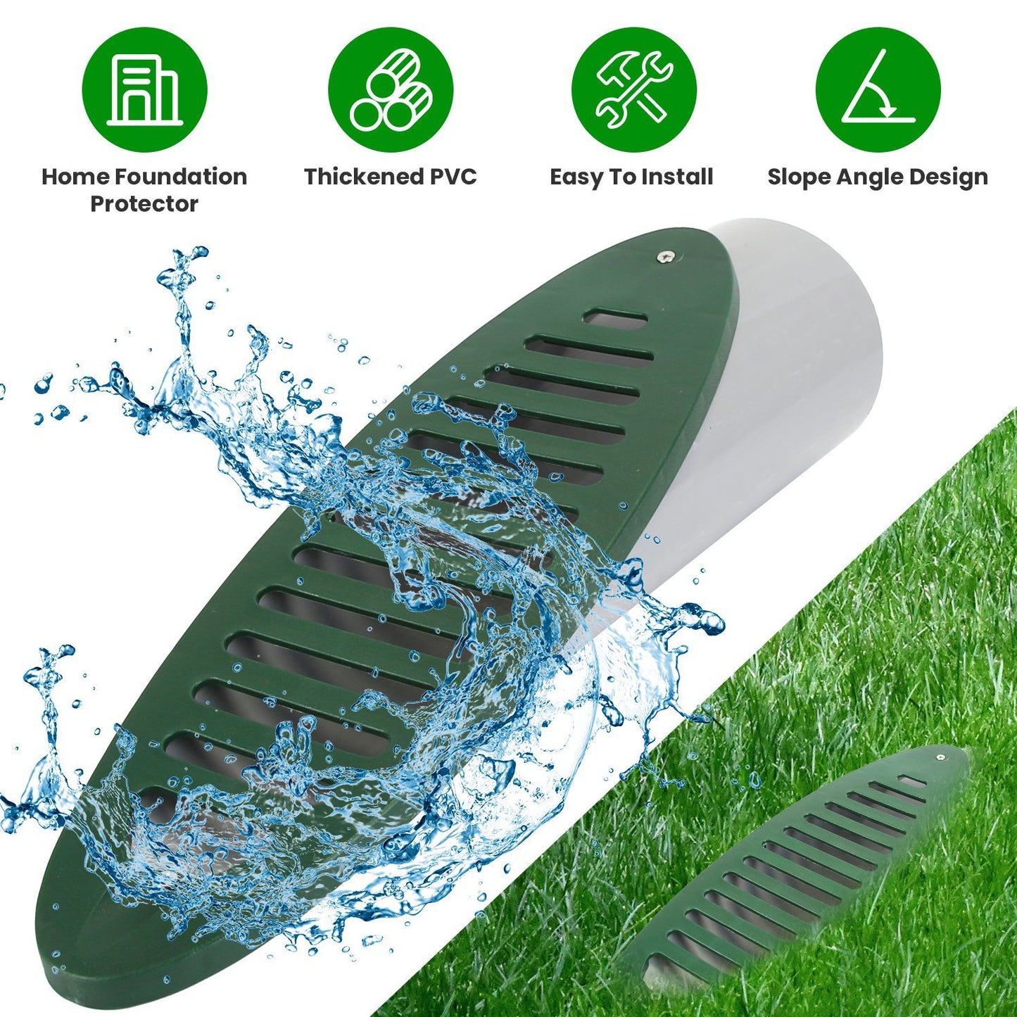 4Inch Green Angled Yard Drainage Pipe With Sloped Grate Yard Drain Emitter For Sump Pump Discharge Downspout Extensions Inlet Outlet Yard Drain Compatible With 4' Connections