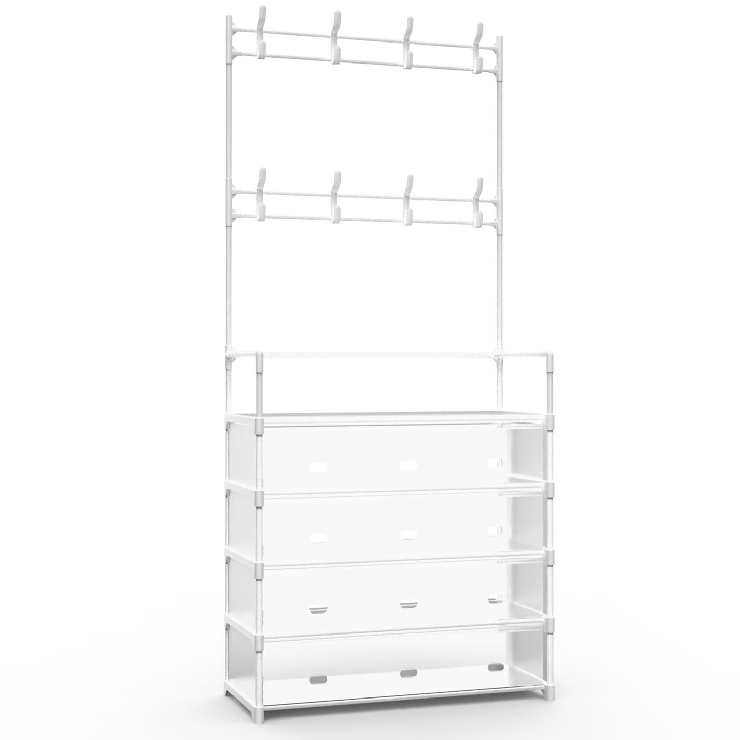 5-Tier Dustproof Entryway Hall Tree Coat Rack Shoe Rack With 8 Removable Hooks Freestanding Shoe Storage Shelf Hat Clothes Organizer For Front Door Bedroom Entryway