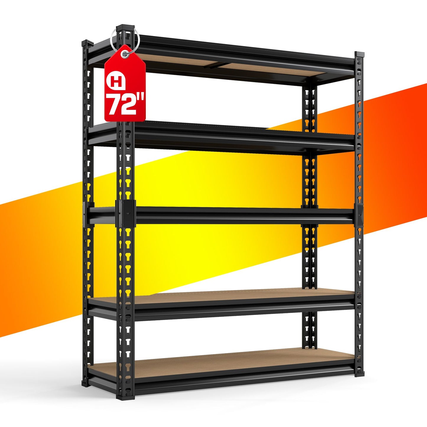 5-Tier Kitchen Storage Rack, 60/72 Inch Height Adjustable Metal Shelving Unit, Heavy Duty Garage Storage Rack for Warehouse, Basement, Kitchen, Pantry, Living Room, Black