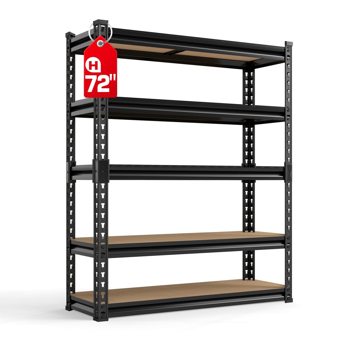 5-Tier Kitchen Storage Rack, 60/72 Inch Height Adjustable Metal Shelving Unit, Heavy Duty Garage Storage Rack for Warehouse, Basement, Kitchen, Pantry, Living Room, Black