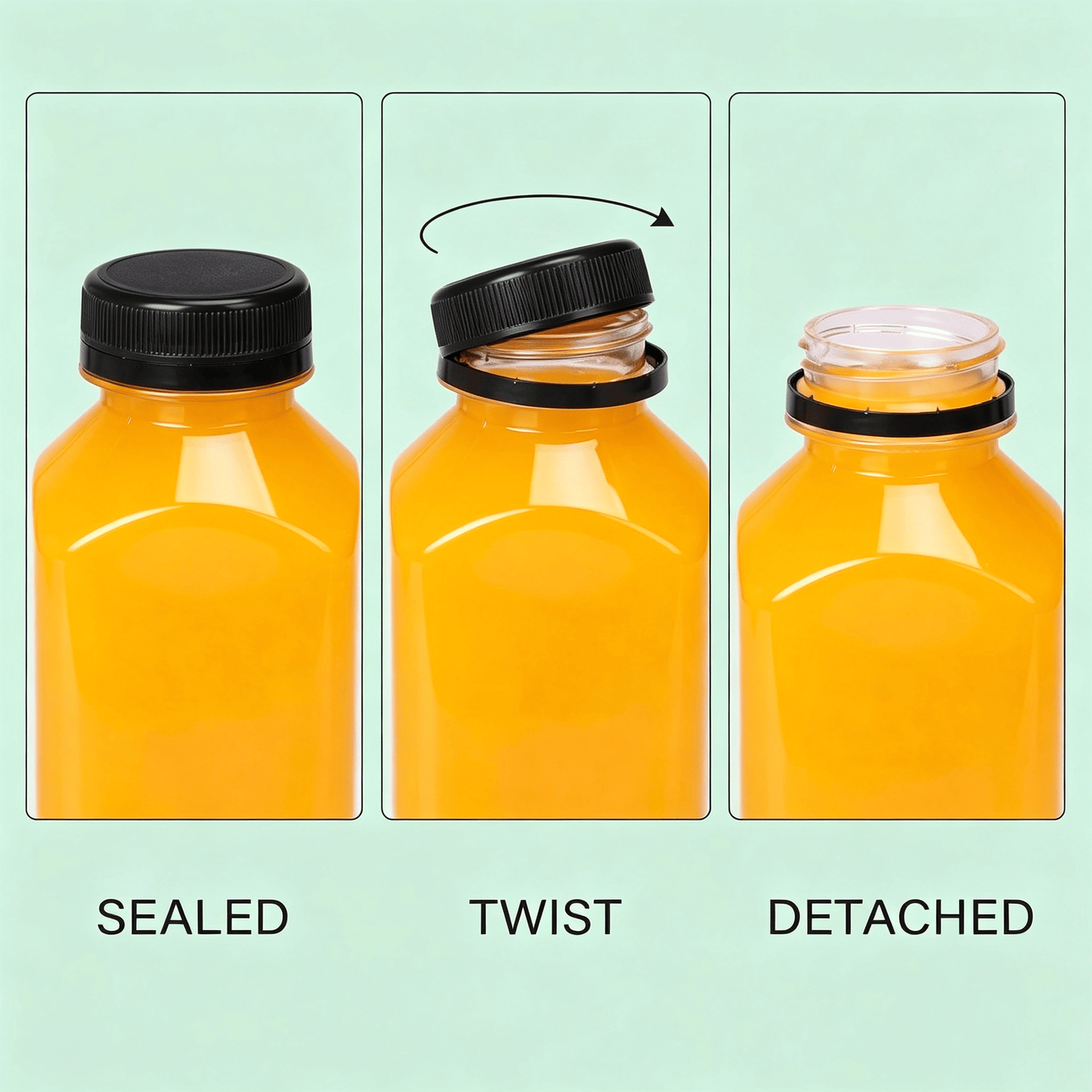 56 Pack 12oz Leak Resistant Plastic Juice Containers, Tamper Evident Security Caps, Funnel Brush & DIY Label Set for Homemade Beverages