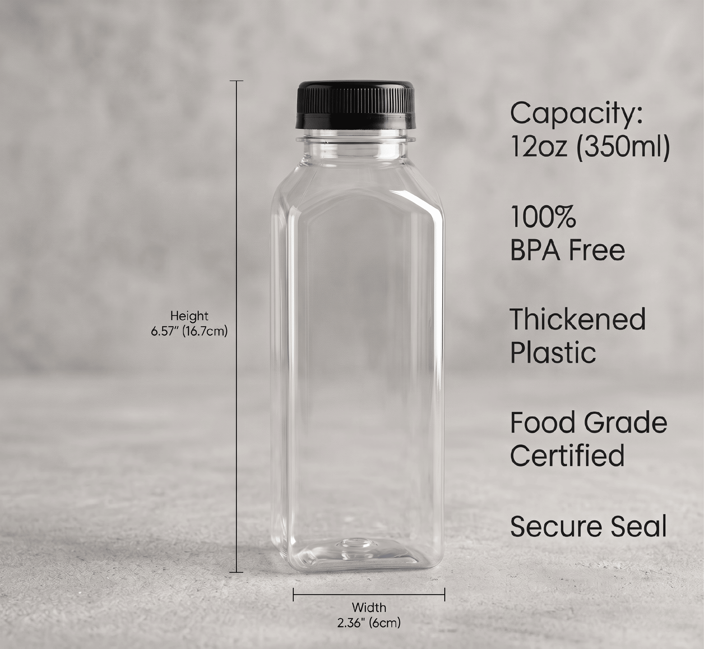 56 Pack 12oz Leak Resistant Plastic Juice Containers, Tamper Evident Security Caps, Funnel Brush & DIY Label Set for Homemade Beverages