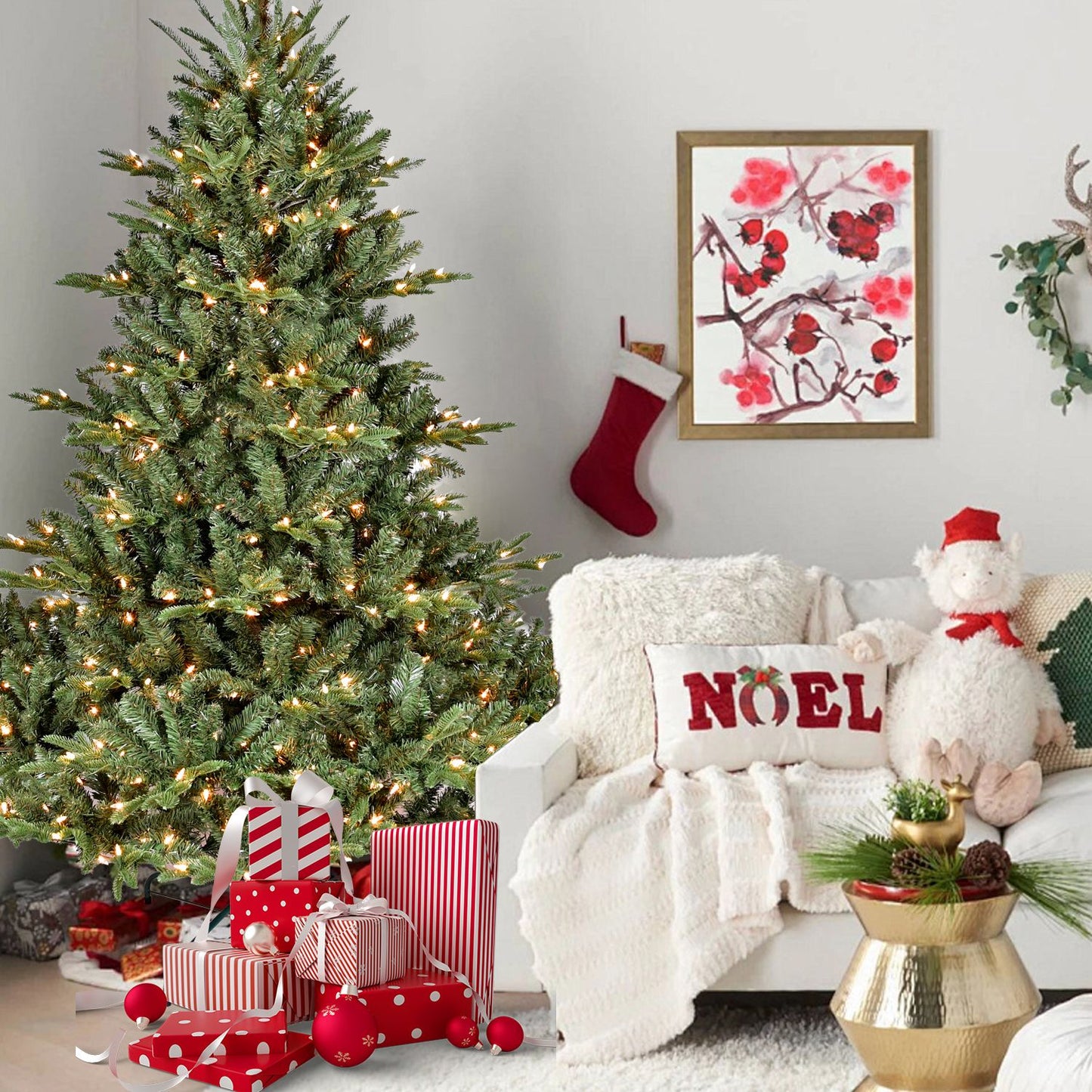 5FT Pre-Lit Christmas Tree, Artificial Fake Christmas Tree with 350 Lights, 1129 PE & PVC Mixed Branch Tips, Xmas Tree for Indoor and Outdoor Holiday Decoration