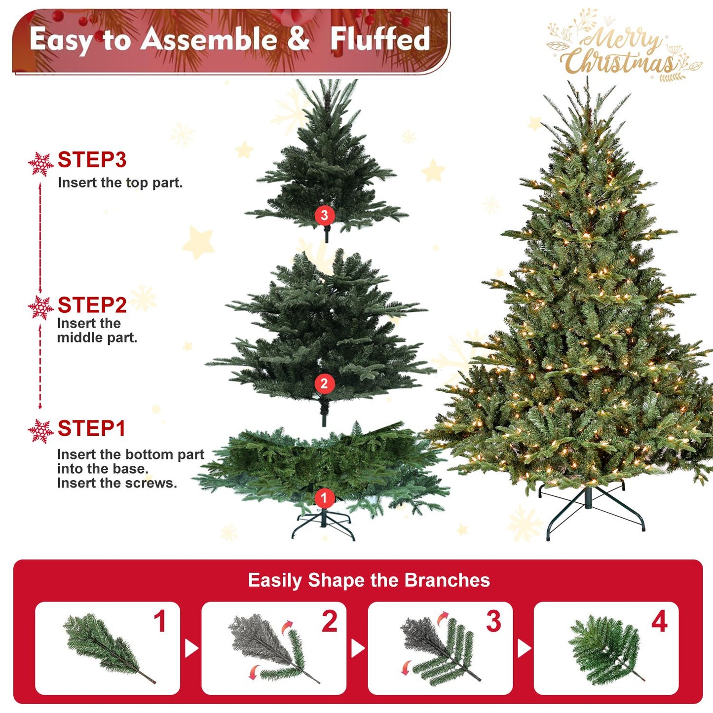 5FT Pre-Lit Christmas Tree, Artificial Fake Christmas Tree with 350 Lights, 1129 PE & PVC Mixed Branch Tips, Xmas Tree for Indoor and Outdoor Holiday Decoration