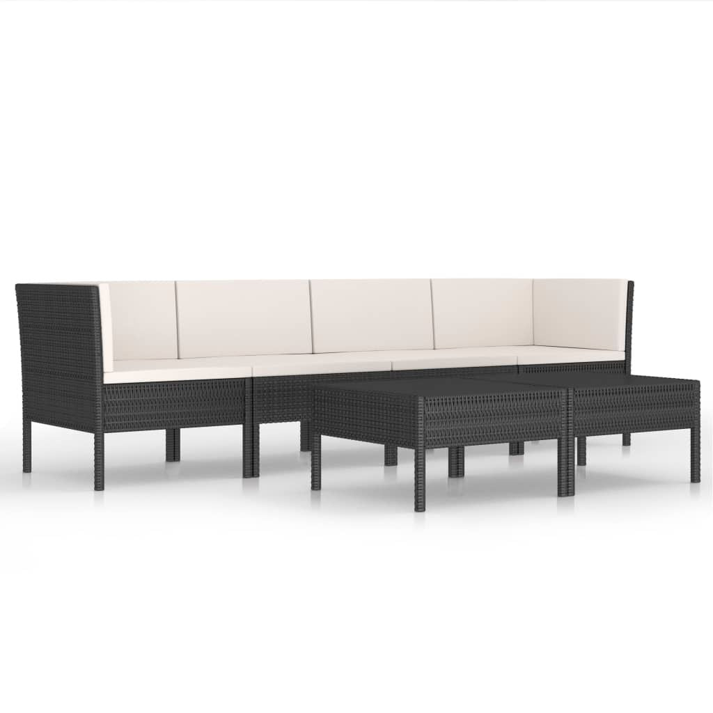 6 Piece Patio Lounge Set with Cushions Poly Rattan Black